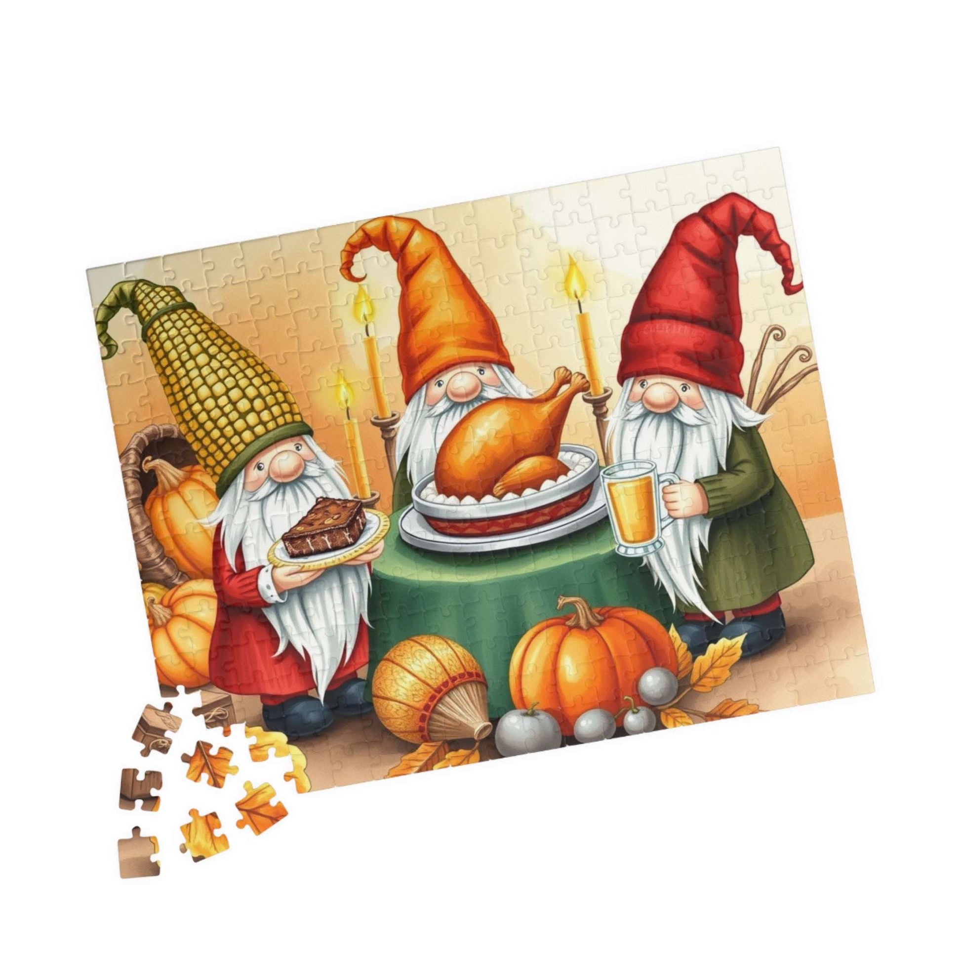 Thanksgiving Feast Gnome Puzzle - Fall Holiday Jigsaw Game 252 pcs (Horizontal) Puzzle The Puzzle Chest