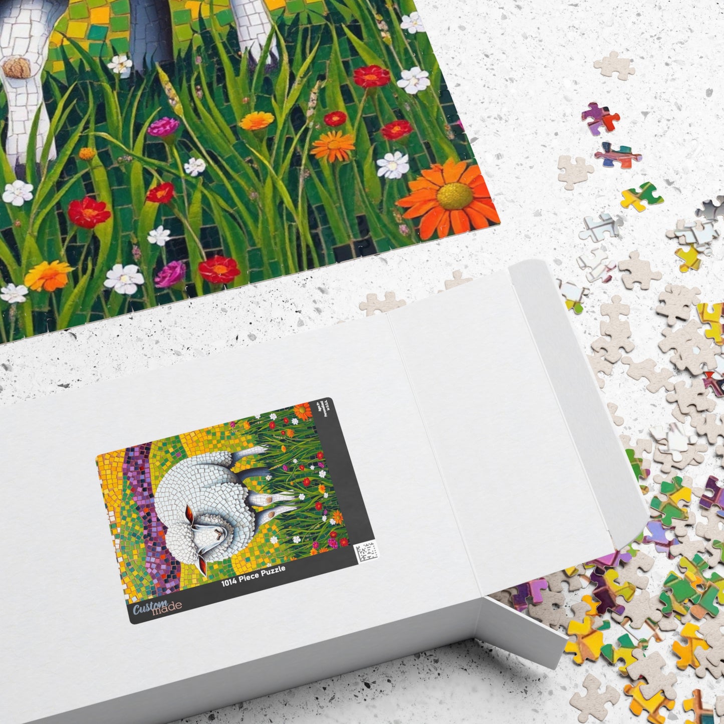 Mosaic Sheep Puzzle, Lamb Grazing in Colorful Flower Meadow, 110-1014-piece Animal Themed Jigsaw Game, Relaxing Hobby, Mindfulness Activity Puzzle The Puzzle Chest