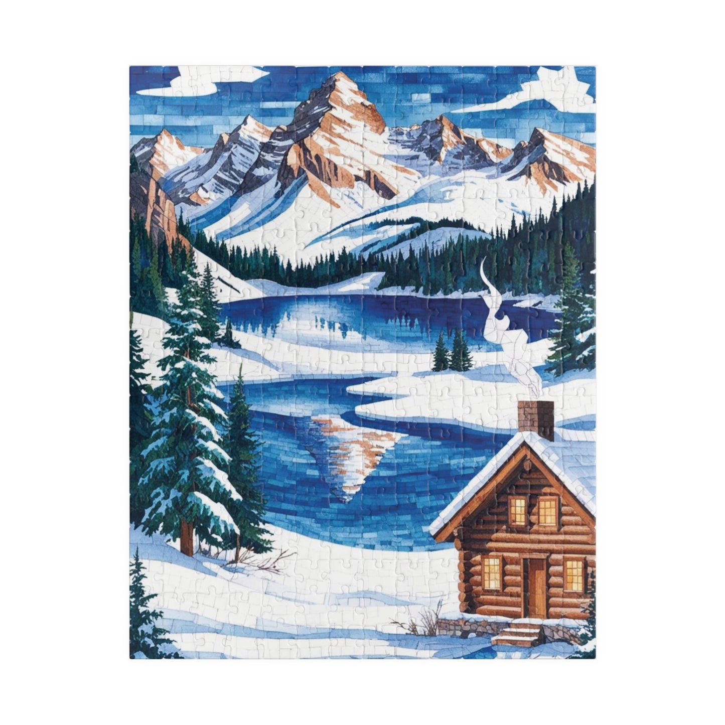 Mosaic Winter Mountain Scene Jigsaw Puzzle, Snowy Cabin Landscape, 520 Piece, Christmas Gift, Relaxation Activity, Wall Art Decor 252 pcs (Vertical) Puzzle The Puzzle Chest