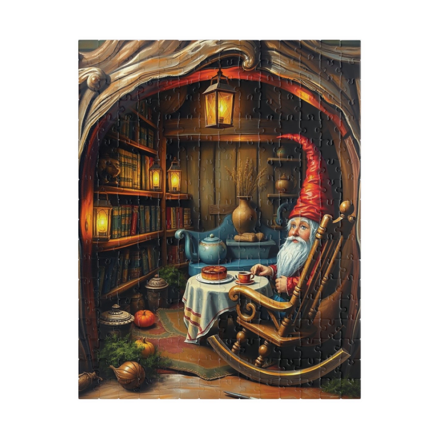 Gnome Home Inside Oak Trunk Jigsaw Puzzle, Fantasy Puzzle (110, 252, 520, 1014-Piece), Family Activity, Relaxing Hobby, Puzzle Lover Gift 252 pcs (Vertical) Puzzle The Puzzle Chest
