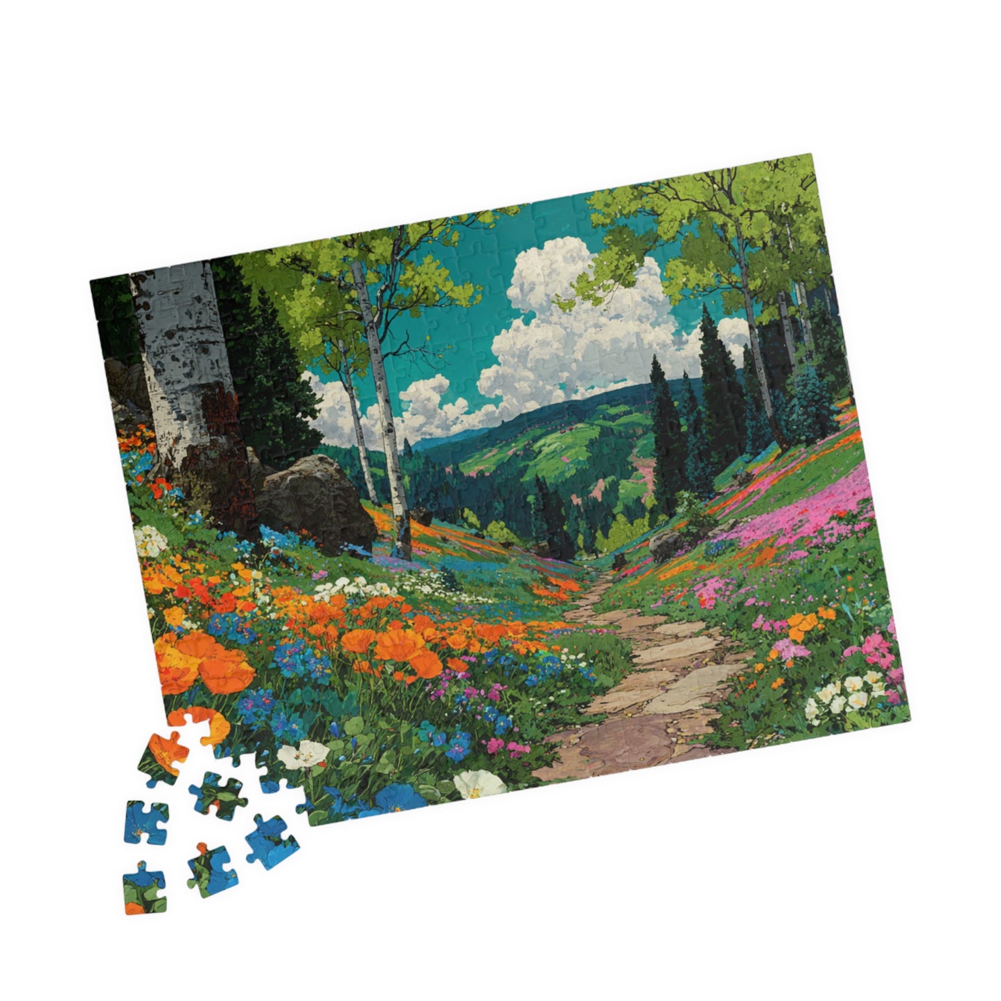 Wildflower Trail Jigsaw Puzzle – Peaceful Spring Path Through a Lush Forest, Nature Inspired Landscape Scene 252 pcs (Horizontal) Puzzle The Puzzle Chest