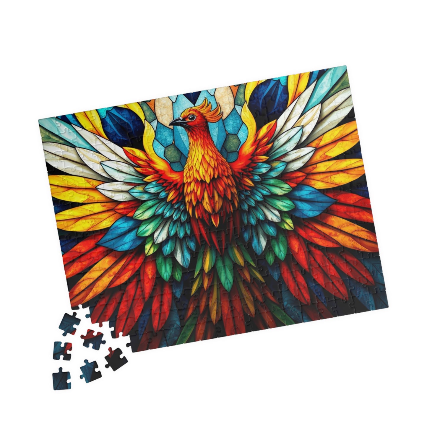 Abstract Phoenix Rising Jigsaw Puzzle (110, 252, 520, 1014-Piece), Kaleidoscopic Firebird Colorful Wings, Puzzle Lover Gift, Brain Teaser Puzzle The Puzzle Chest
