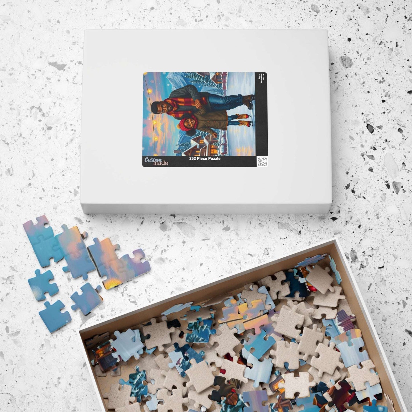 Father and Daughter Ice-skating Trip Jigsaw Puzzle, Afrocentric Artwork, Black Man Art Puzzle The Puzzle Chest