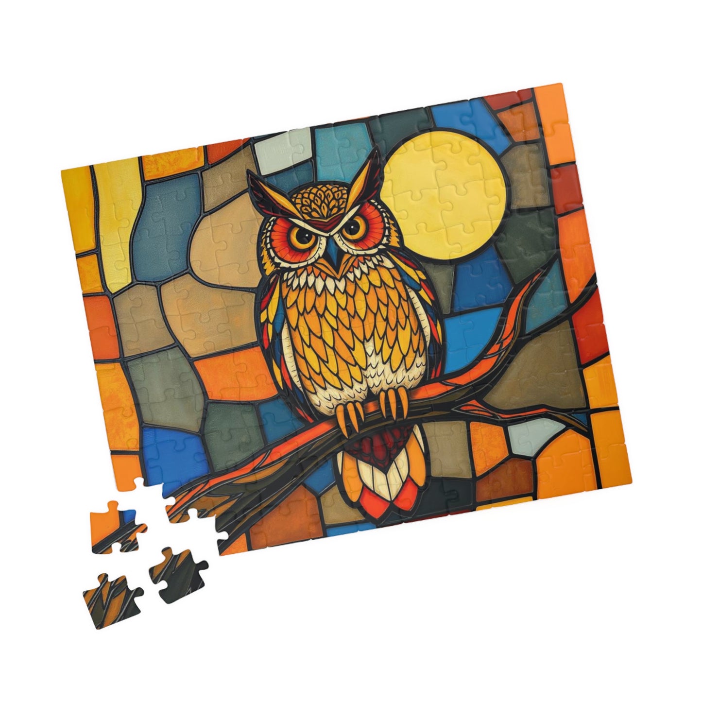 Moonlit Owl Puzzle - Stained Glass Style, 110-1014 Piece Jigsaw for Fun Adult Activity, Gift for Family, Home Entertainment, Mindful Game