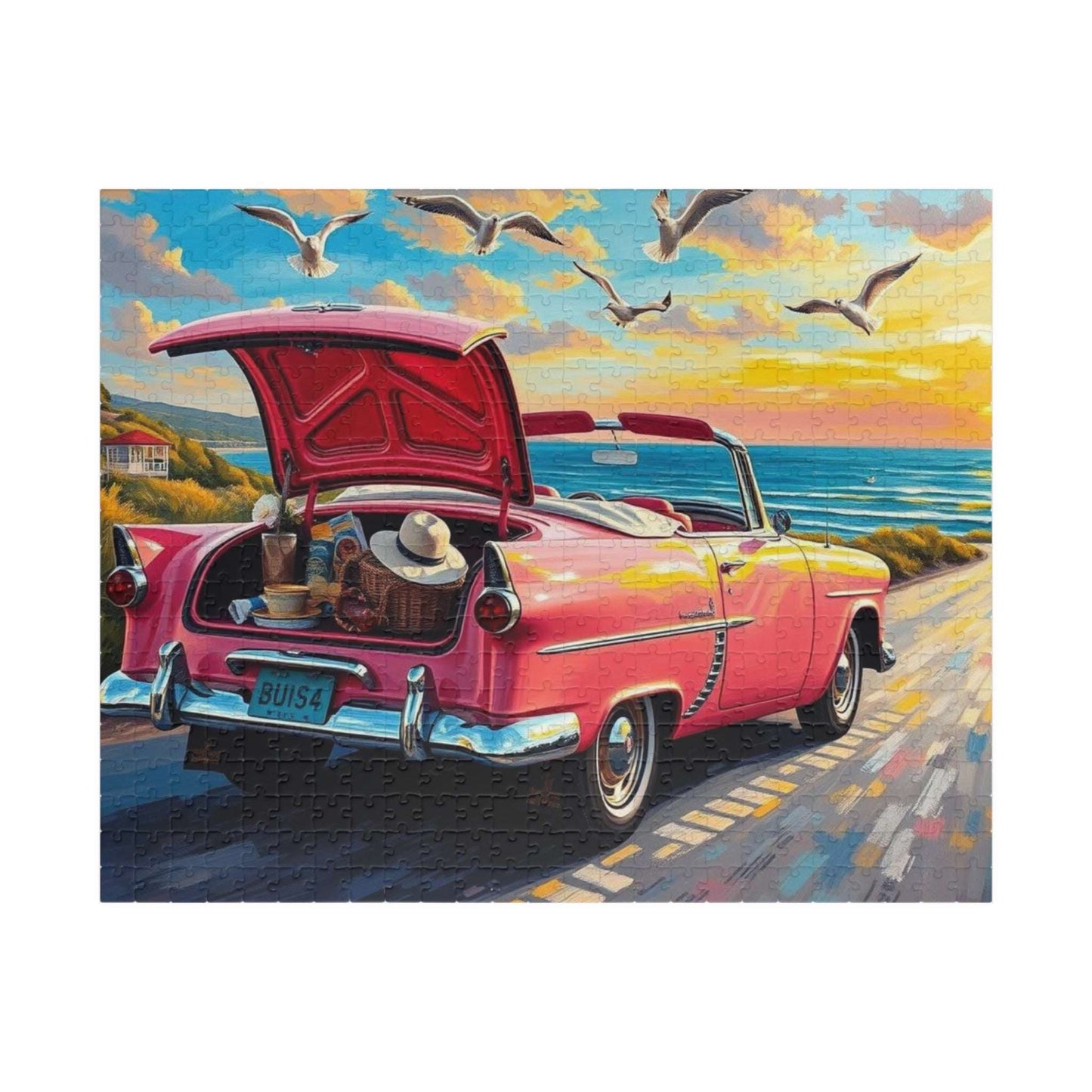 Seaside Summer Getaway Jigsaw Puzzle - Vintage Car, 110-1014 Piece Beach Theme Solo or Family Activity, Ideal Holiday Gift for Car Lover 520 pcs (Horizontal) Puzzle The Puzzle Chest