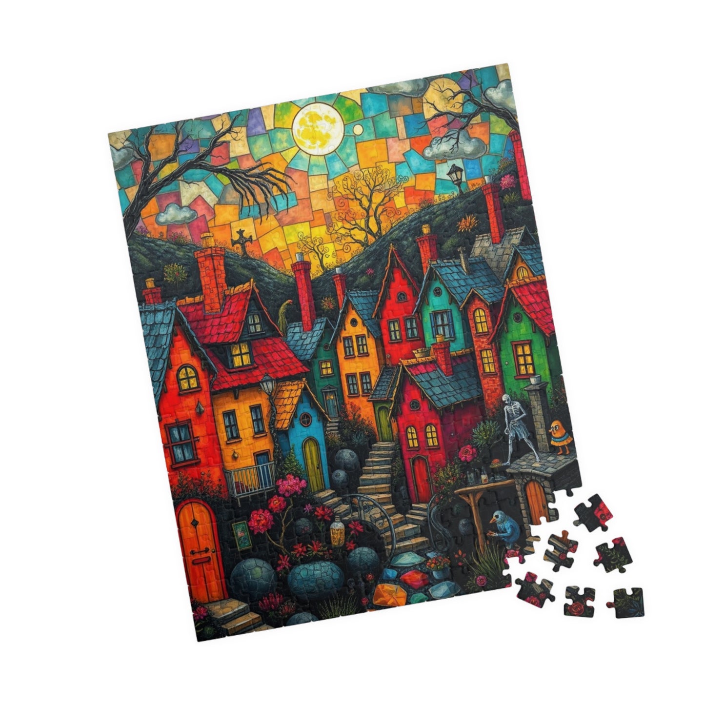 Colorful Halloween Village Jigsaw Puzzle - 110, 252, 520, 1014 Pieces, Cozy Home Decor, Fun Family Activity, Unique Gift Idea The Puzzle Chest