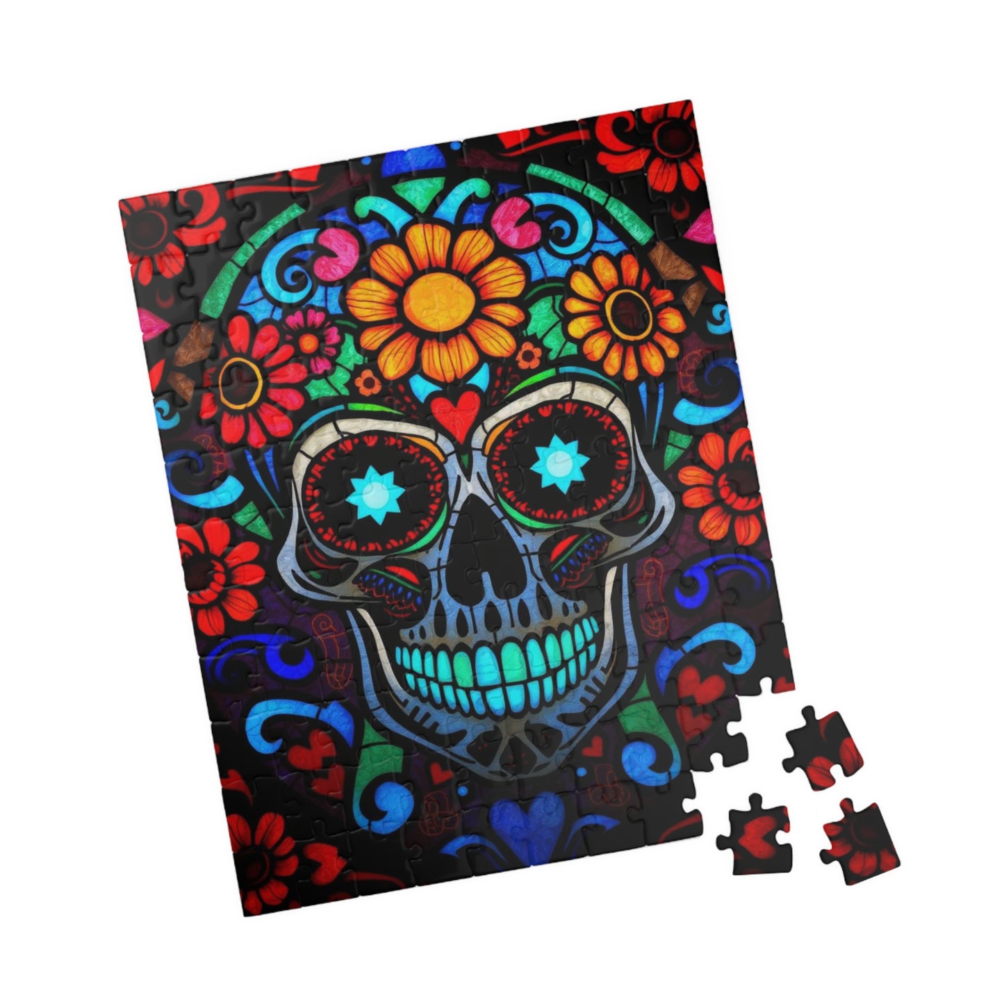Vibrant Sugar Skull Puzzle - 110/252/520/1014 Pieces, Great Gift for Adults, Day of the Dead Decor, Fun Family Activity, Brain Teaser