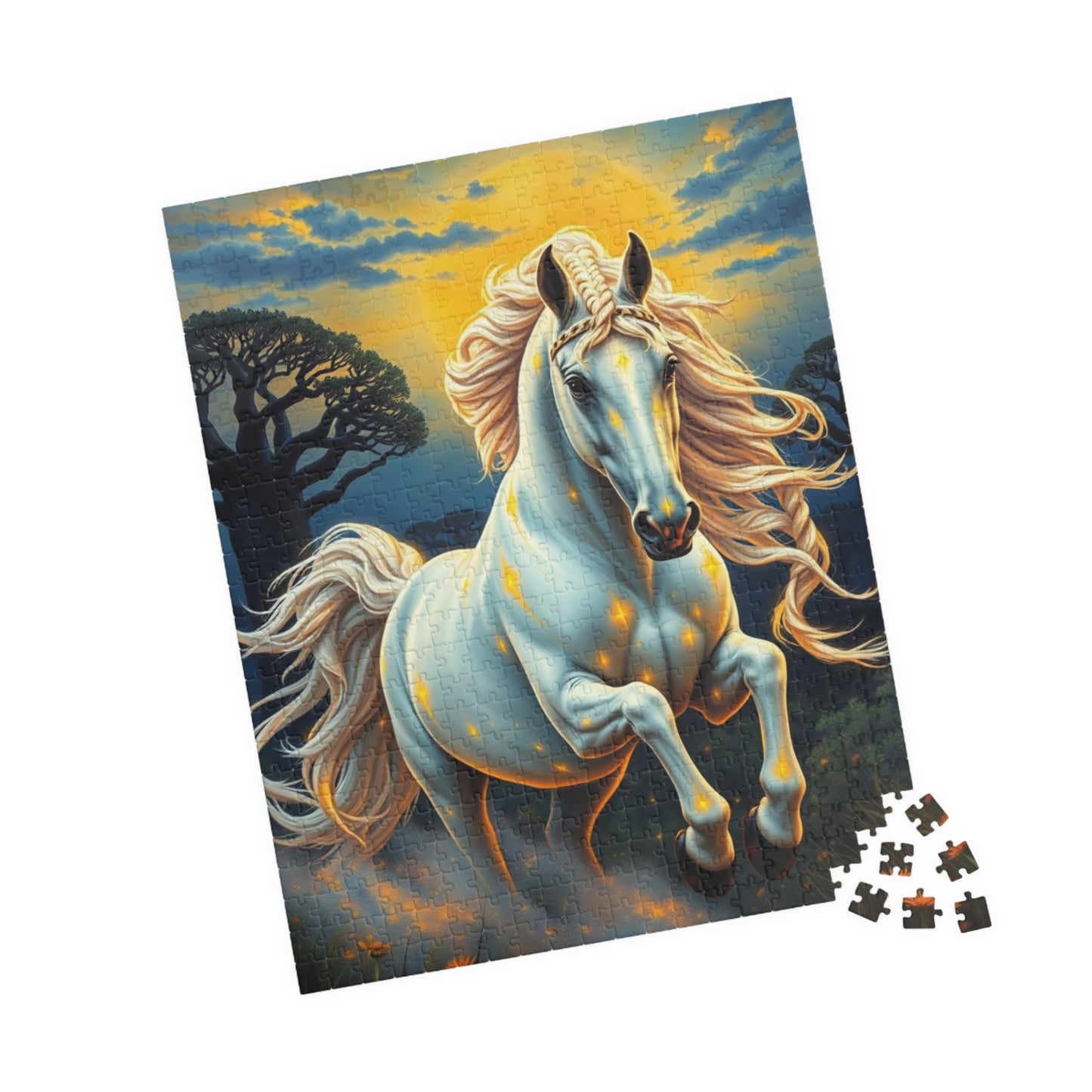African Jungle White Horse Jigsaw Puzzle, Enchanting Horse Lover Gift for Friends, Family Game Night, Mindful Birthday Holiday Fun Puzzle The Puzzle Chest