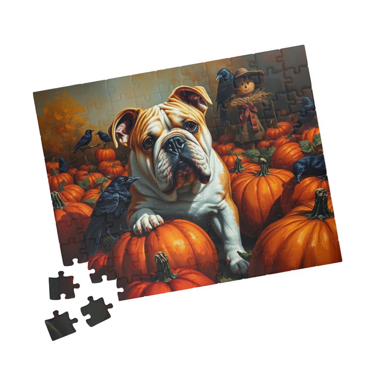 Autumn Pumpkin Dog Puzzle, Fall Bulldog Jigsaw Game for Dog Lover Gift, Family Game Night, Halloween Fun, Thanksgiving Activity Brain Teaser Puzzle The Puzzle Chest