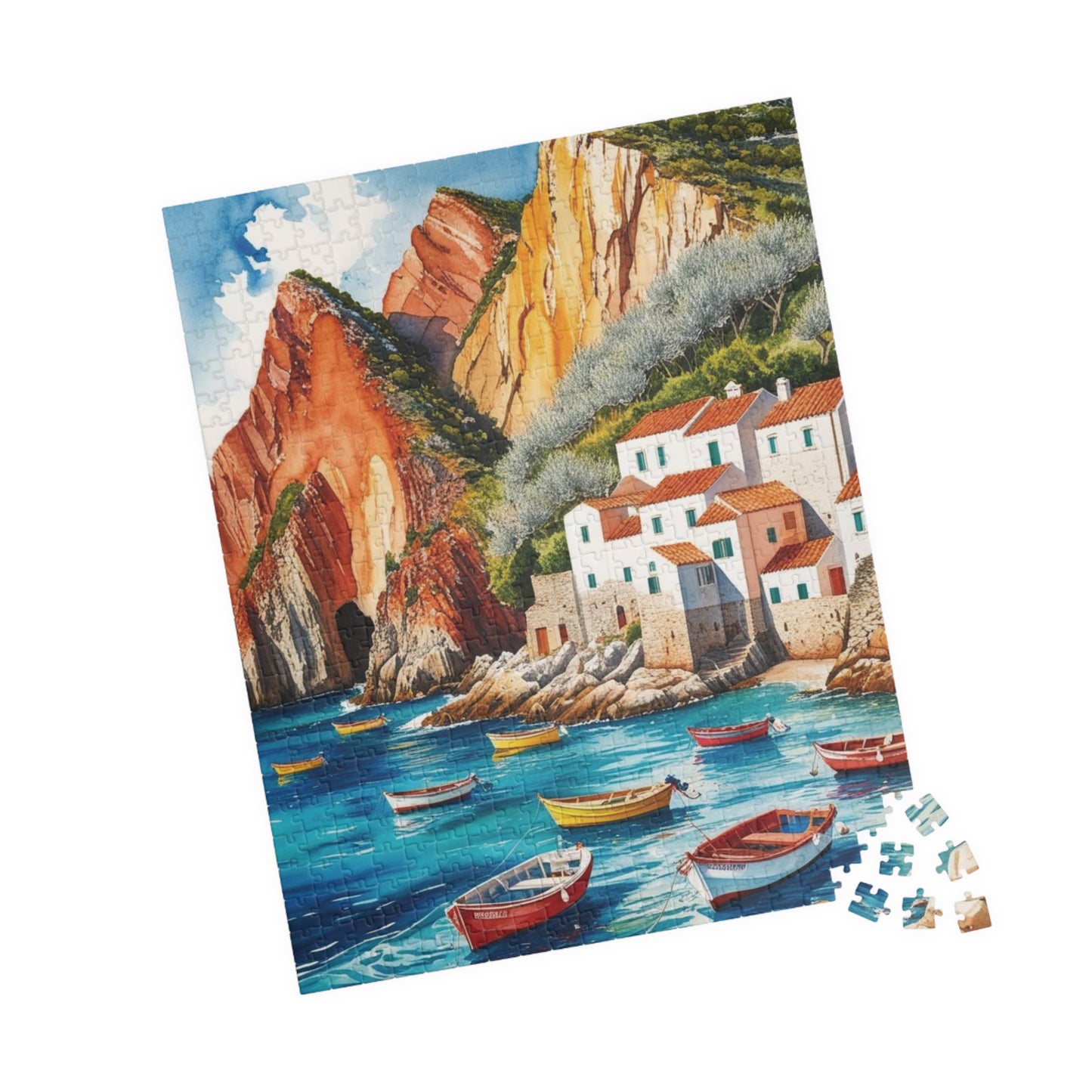 Seaside Landscape Jigsaw Puzzle, Mediterranean Coastline 1000-Piece Game for Family Activity and Bonding, Fishing Village Coastal Puzzle Puzzle The Puzzle Chest
