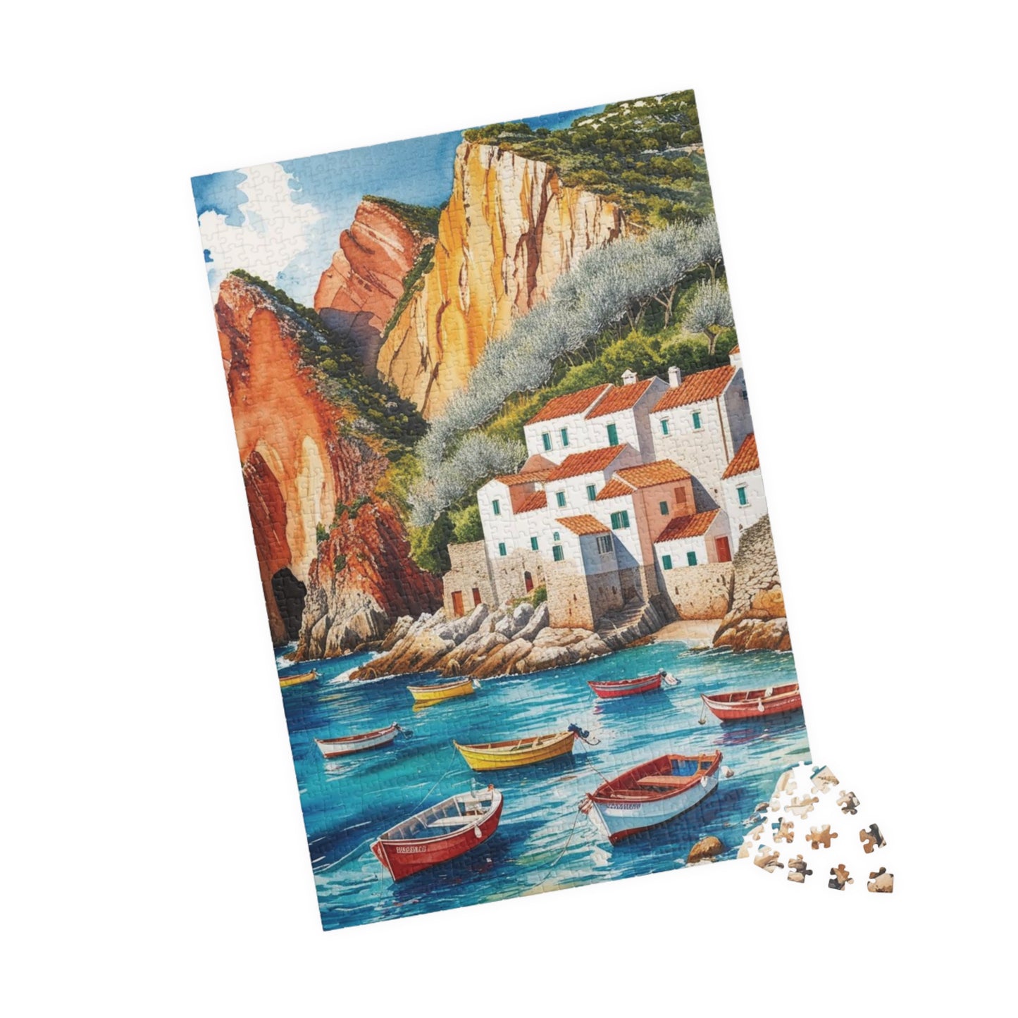 Seaside Landscape Jigsaw Puzzle, Mediterranean Coastline 1000-Piece Game for Family Activity and Bonding, Fishing Village Coastal Puzzle Puzzle The Puzzle Chest