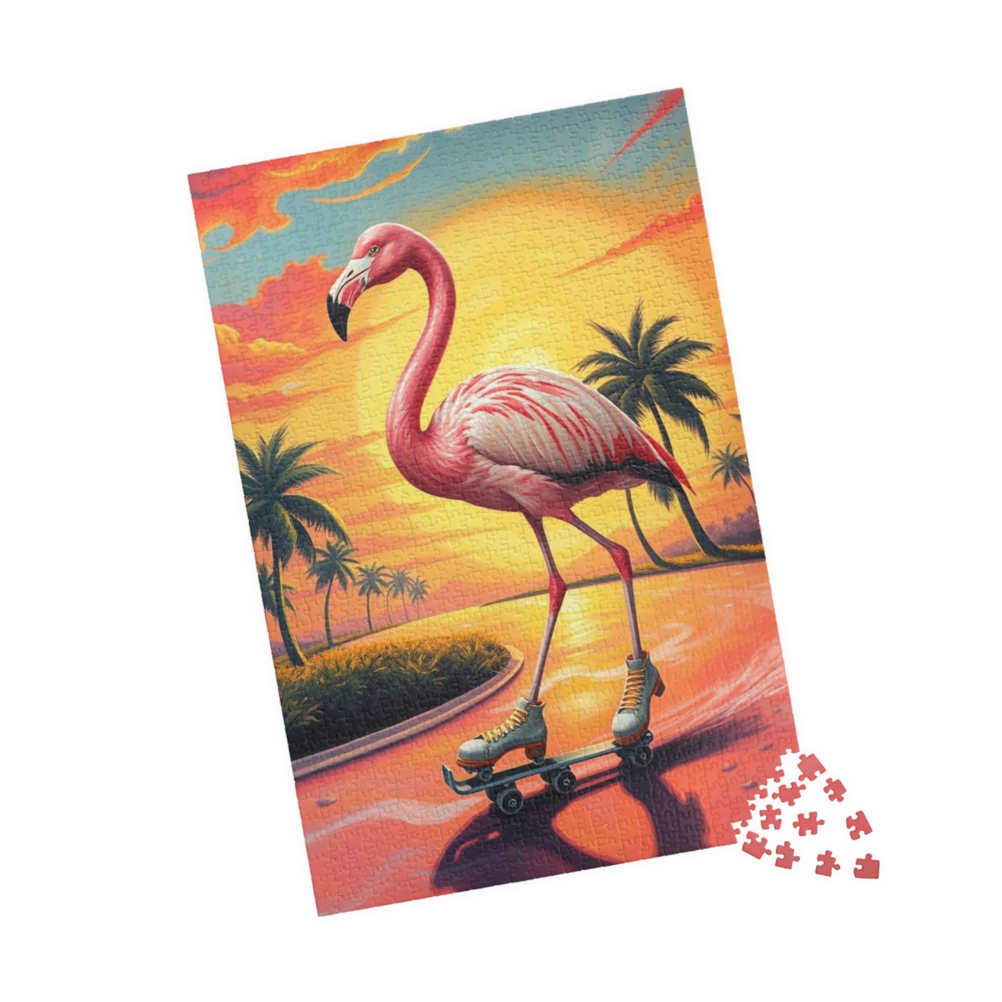 Retro Flamingo Skateboarding Puzzle, Pop Art Jigsaw Game, Fun Indoor Activity, Gift for Puzzle Lover, Family Game Night, Unique Brain Teaser Puzzle The Puzzle Chest