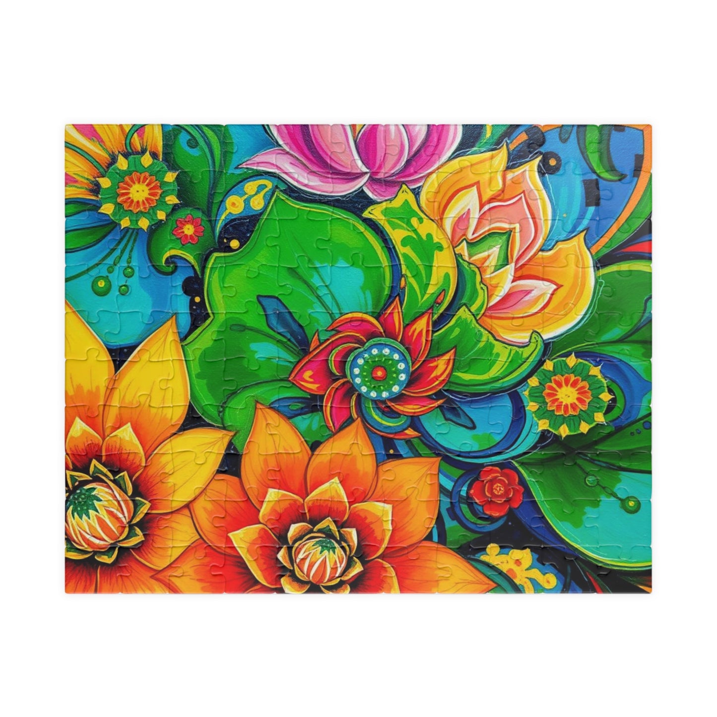Colorful Floral Puzzle Art, Abstract Jigsaw Game, Family Fun, Friend Gift for Flower Lovers, Home Entertainment Activity, Mindful 110 pcs (Horizontal) Puzzle The Puzzle Chest