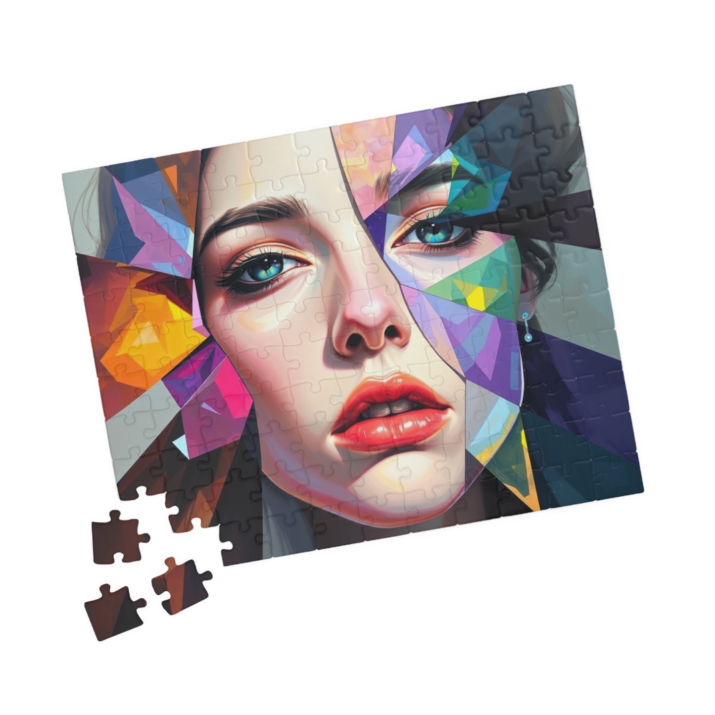 Fragmented Face Abstract Puzzle (110, 252, 520, 1014-Piece), Face Divided into Colorful Prisms, Unique Puzzle Gift for Art Lover, Collector Puzzle The Puzzle Chest