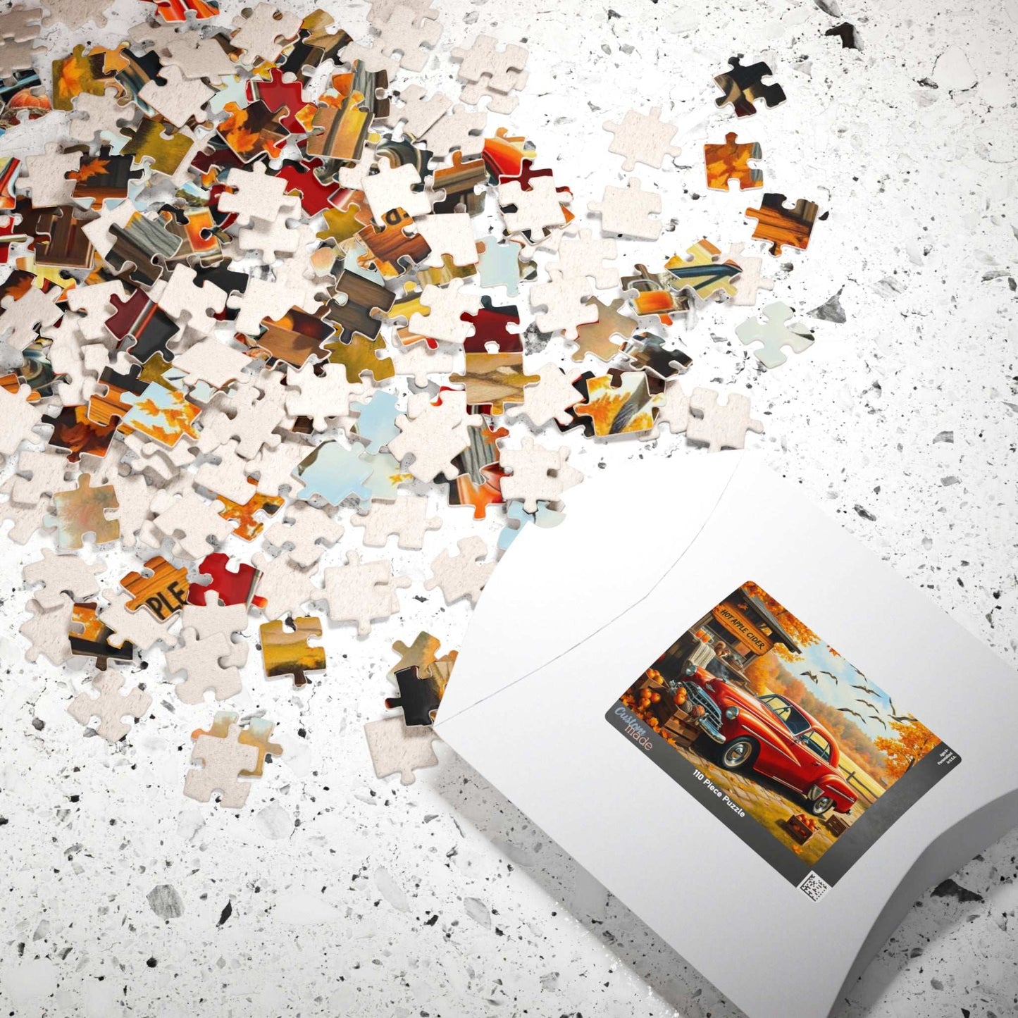 Apple Cider Stand Stop Fall Themed Jigsaw Puzzle - Retro Car Scene, Family Fun Activity, Autumn Decor Gift, Cozy Indoor Entertainment