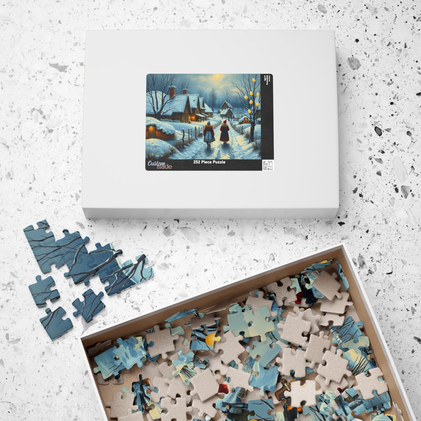 Ukrainian Village Jigsaw Puzzle - Winter Scene, Family Activity, Folk Art Puzzle, Christmas Holiday or Birthday Gift for Friends Puzzle The Puzzle Chest