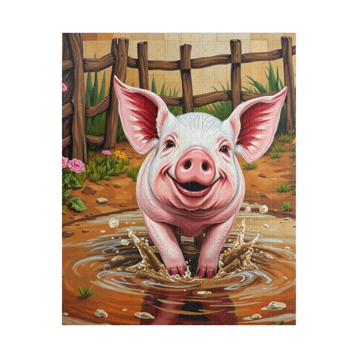 Cute Pig Mosaic Puzzle, Rustic Farm Animal Splashes in Mud, Farm-Themed Jigsaw Tabletop Game for Adults, Unique Animal Lover Gift, Mindful 520 pcs (Vertical) Puzzle The Puzzle Chest