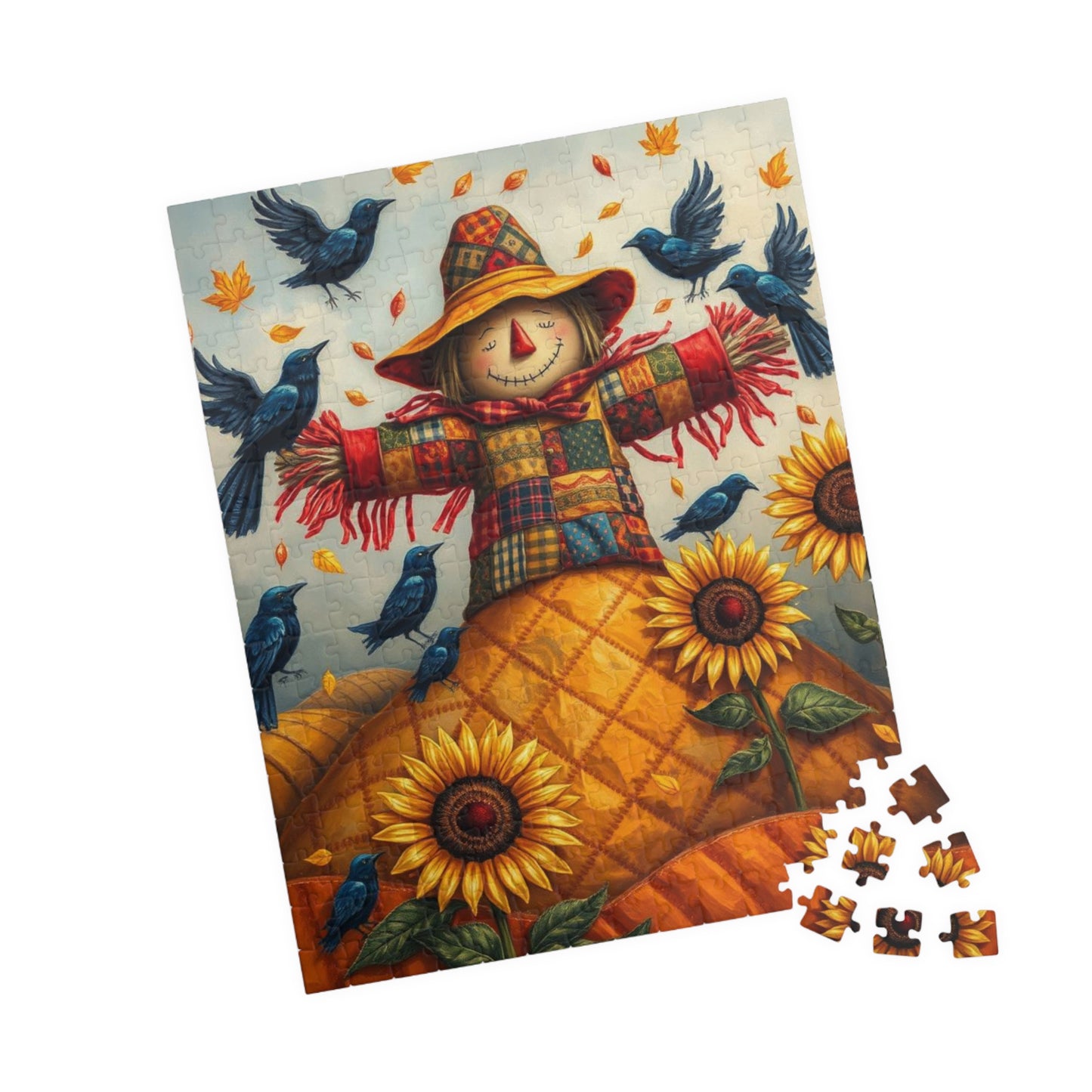 Fall Folk Art Scarecrow Puzzle, Cozy Autumn Jigsaw for Family Game Night, Thanksgiving Fun, Gift for Puzzle Lovers, 110 252 520-piece