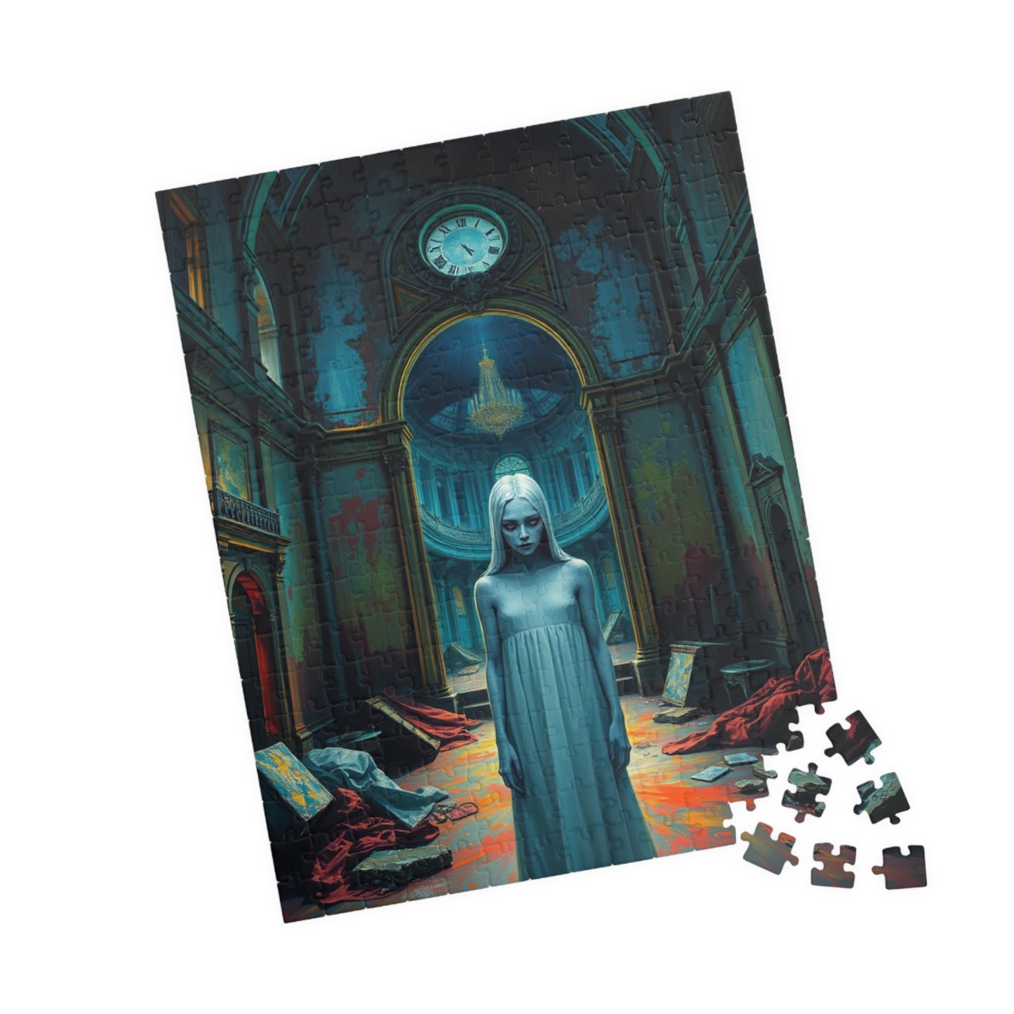 Gothic Puzzle, 110-1014 Piece, Grand Manor in Ruins with Pale Figure, Sorrowful Eyes, Adult Jigsaw Game, Halloween Decor, Haunted Mansion Puzzle The Puzzle Chest