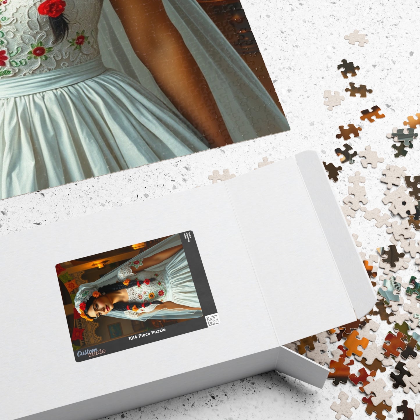 Elegant Mexican Bride Puzzle with Papel Picado Background, Hacienda Courtyard Wedding Jigsaw, Unique Gift for Puzzle Enthusiast Hobbyist Puzzle The Puzzle Chest