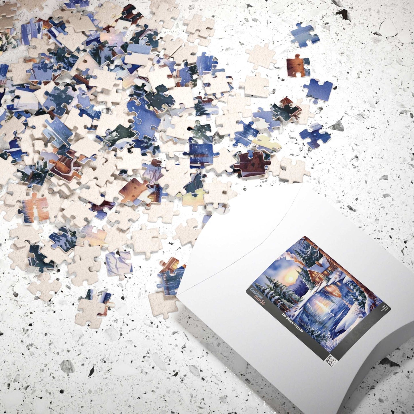 Winter Snowy Landscape Jigsaw Puzzle, Cozy Log Cabin, 110-1014 Piece Puzzle, Watercolor Style, Christmas Gift, Relaxing Activity, Giftable Puzzle The Puzzle Chest