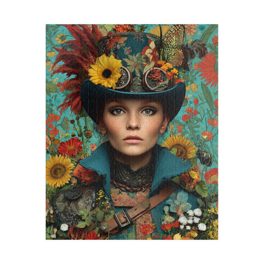 Colorful Steampunk Woman Jigsaw Puzzle – Intricate Floral Portrait with Detailed Hat Design Puzzle The Puzzle Chest