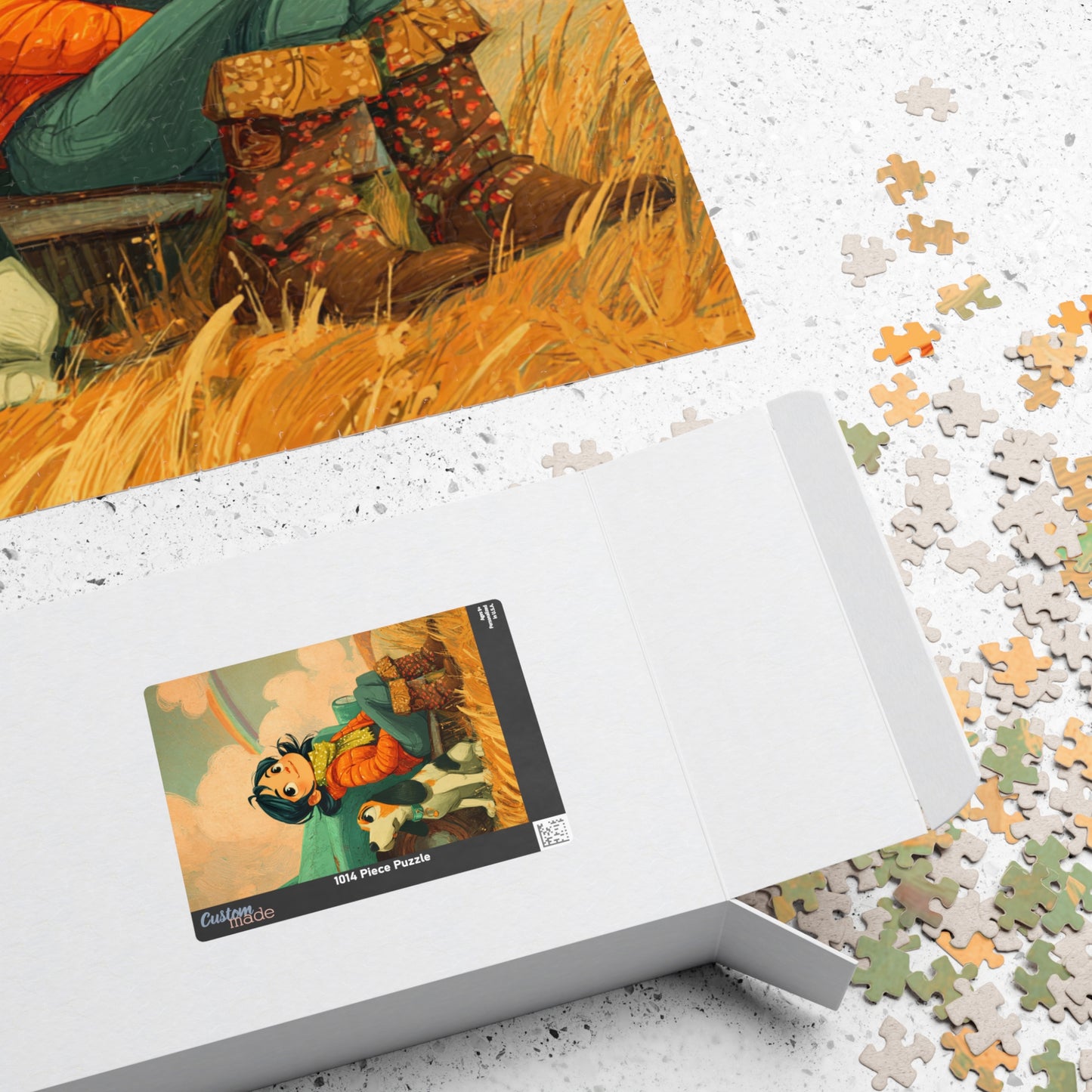 Cheerful Country Girl Jigsaw Puzzle – Whimsical Cartoon Truck, Dog and Rainbow Countryside Scene Puzzle The Puzzle Chest