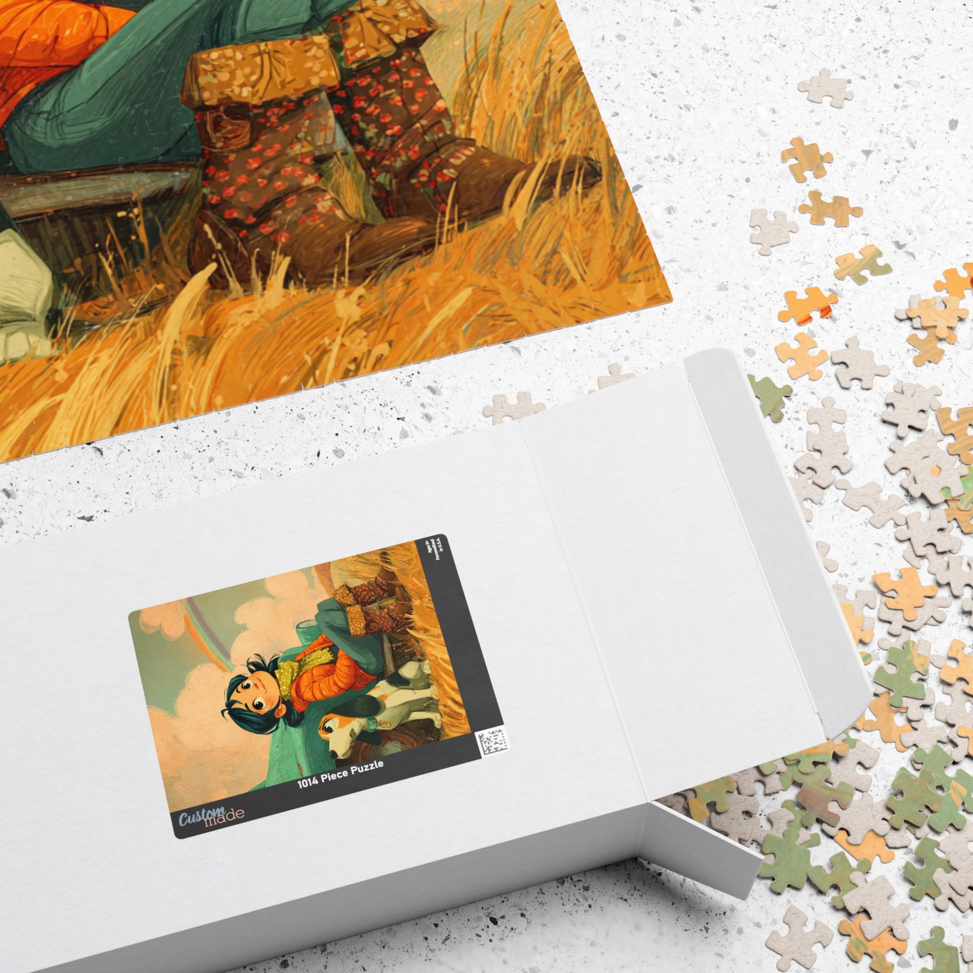 Cheerful Country Girl Jigsaw Puzzle – Whimsical Cartoon Truck, Dog and Rainbow Countryside Scene Puzzle The Puzzle Chest