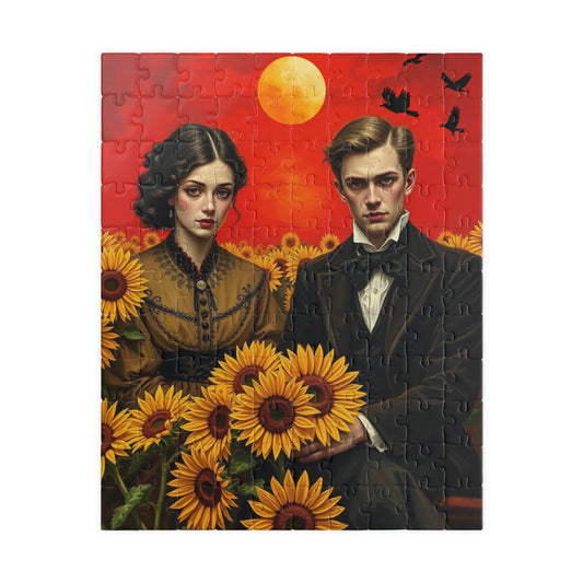 Vintage Sunflower Puzzle - Gothic Couple, Dark Fantasy Art Jigsaw Game, Creative Gift Idea for Friends, Family or Solo Fun, Brain Teaser 110 pcs (Vertical) Puzzle The Puzzle Chest