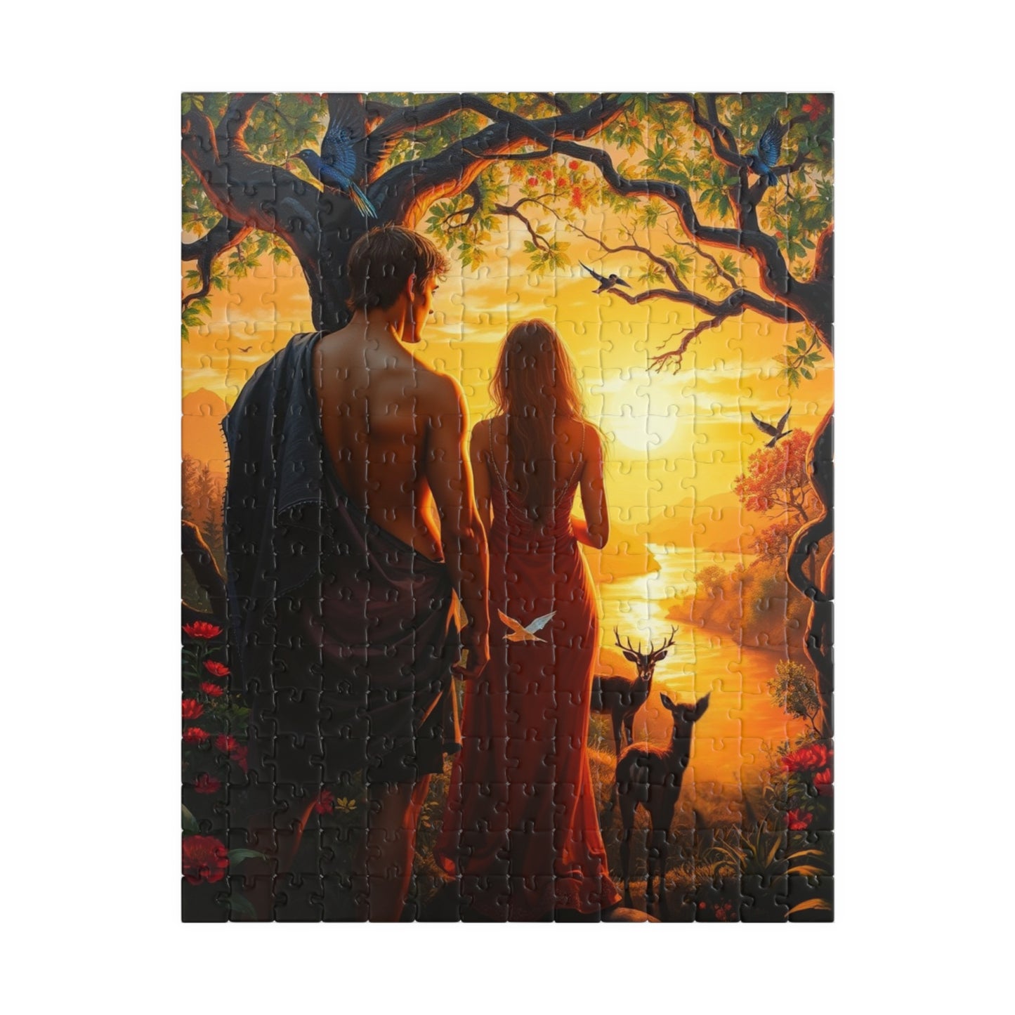 Christian Jigsaw Puzzle - Adam and Eve Garden of Eden at Sunset, Religious Gift for Friends, Cozy Nights In Solo Fun Family, Mental Exercise 252 pcs (Vertical) Puzzle The Puzzle Chest