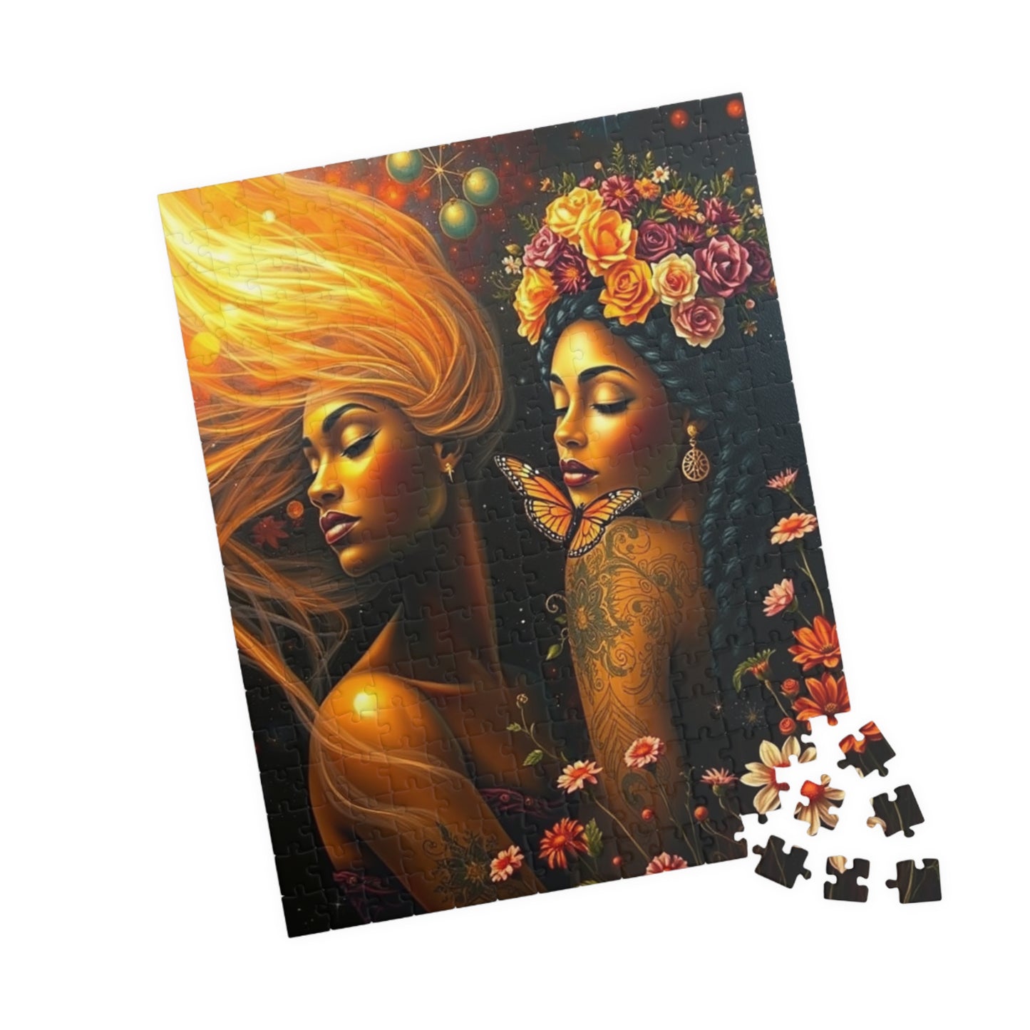 Black Woman Jigsaw Puzzle, Cosmic Floral Black Art, African American Family Game Brain Teaser Mindfulness Activity, Afrocentric Gift Friend Puzzle The Puzzle Chest