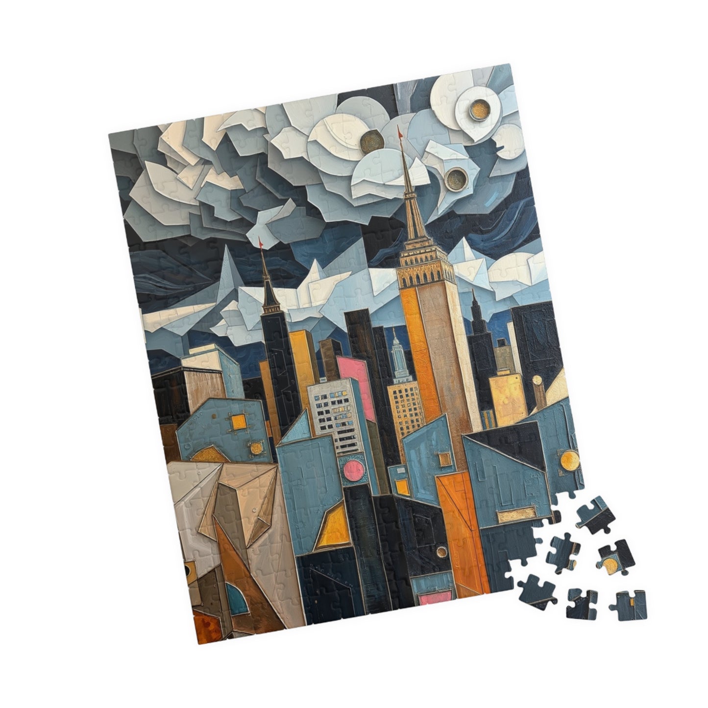 Abstract Cityscape Jigsaw Puzzle - Metallic and Pastel Geometric Shapes Pattern Puzzle The Puzzle Chest