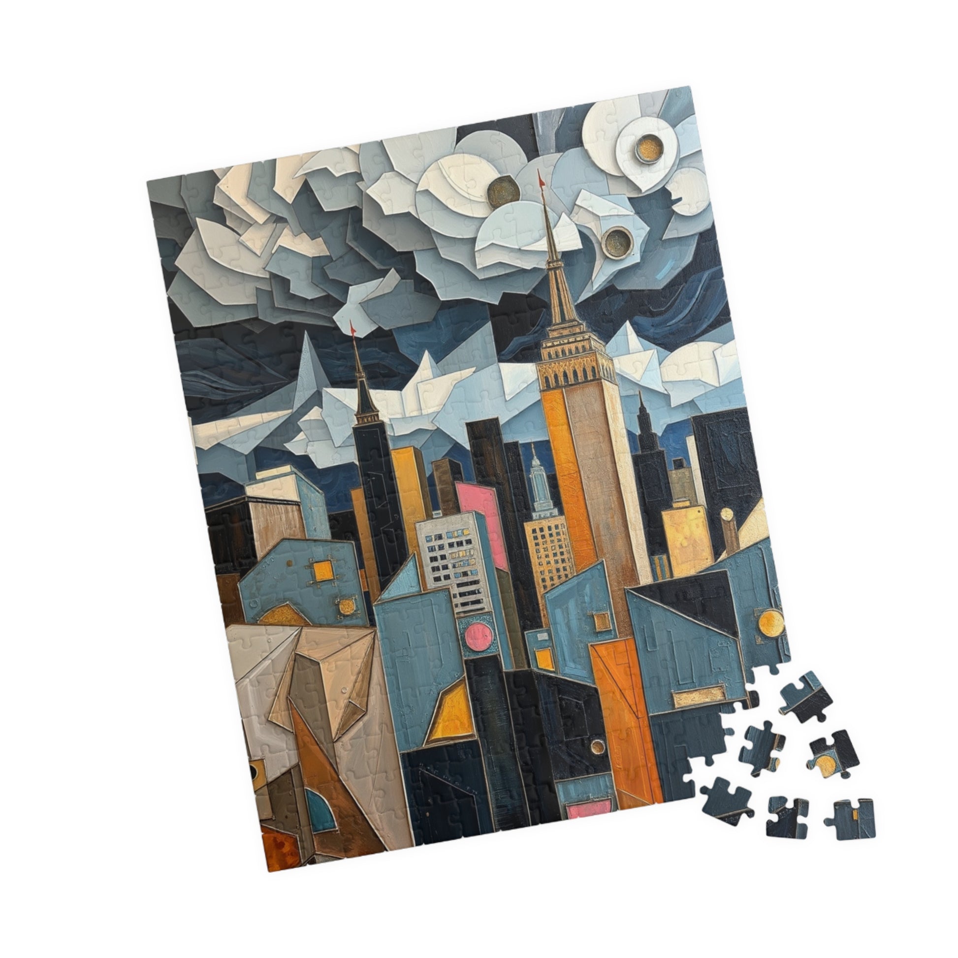 Abstract Cityscape Jigsaw Puzzle - Metallic and Pastel Geometric Shapes Pattern Puzzle The Puzzle Chest