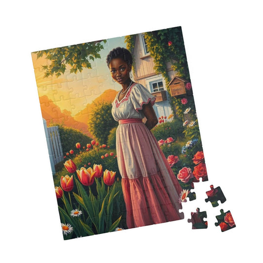 Garden Serenity Jigsaw Puzzle - Black Woman Illustration, Afrocentric Art 110 pcs (Vertical) Puzzle The Puzzle Chest