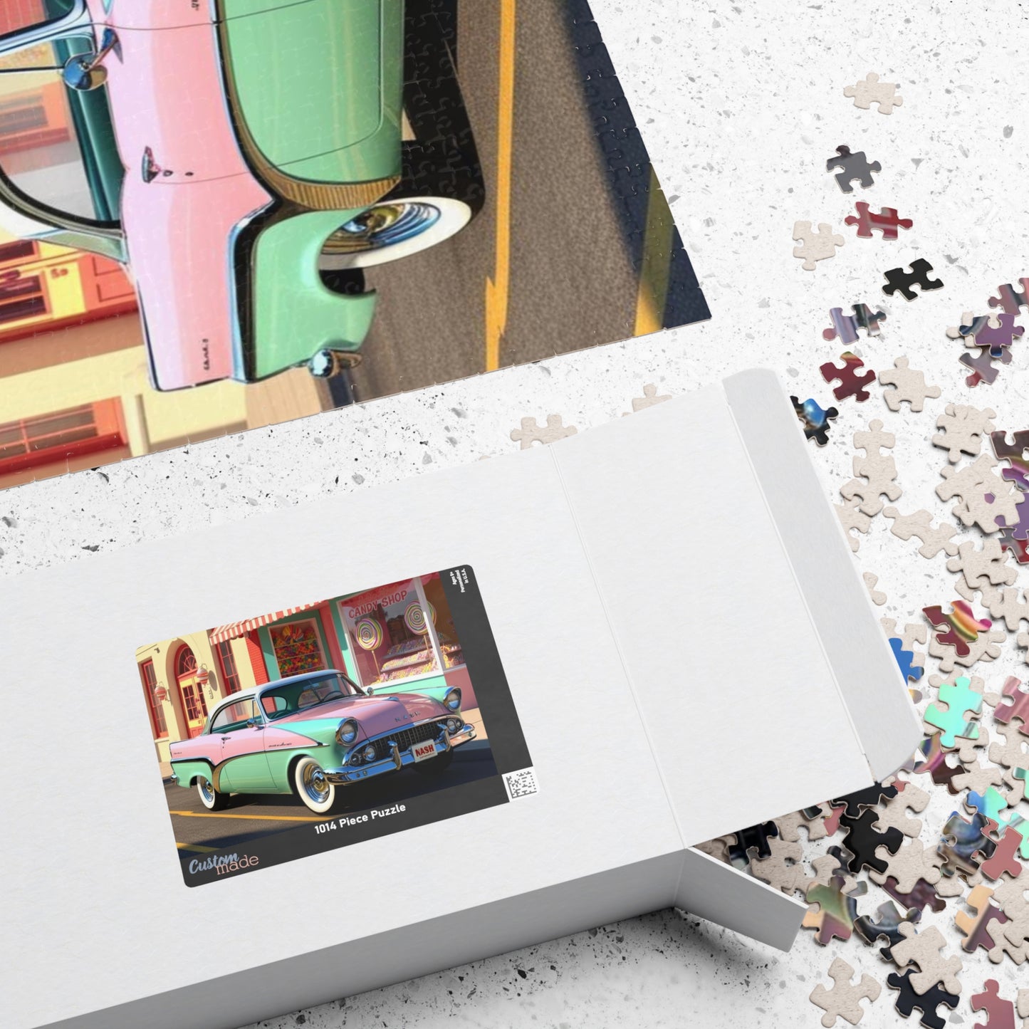 Vintage Car Puzzle - 1957 Metropolitan Classic Auto Jigsaw Game, Nostalgic Candy Shop Design Puzzle The Puzzle Chest