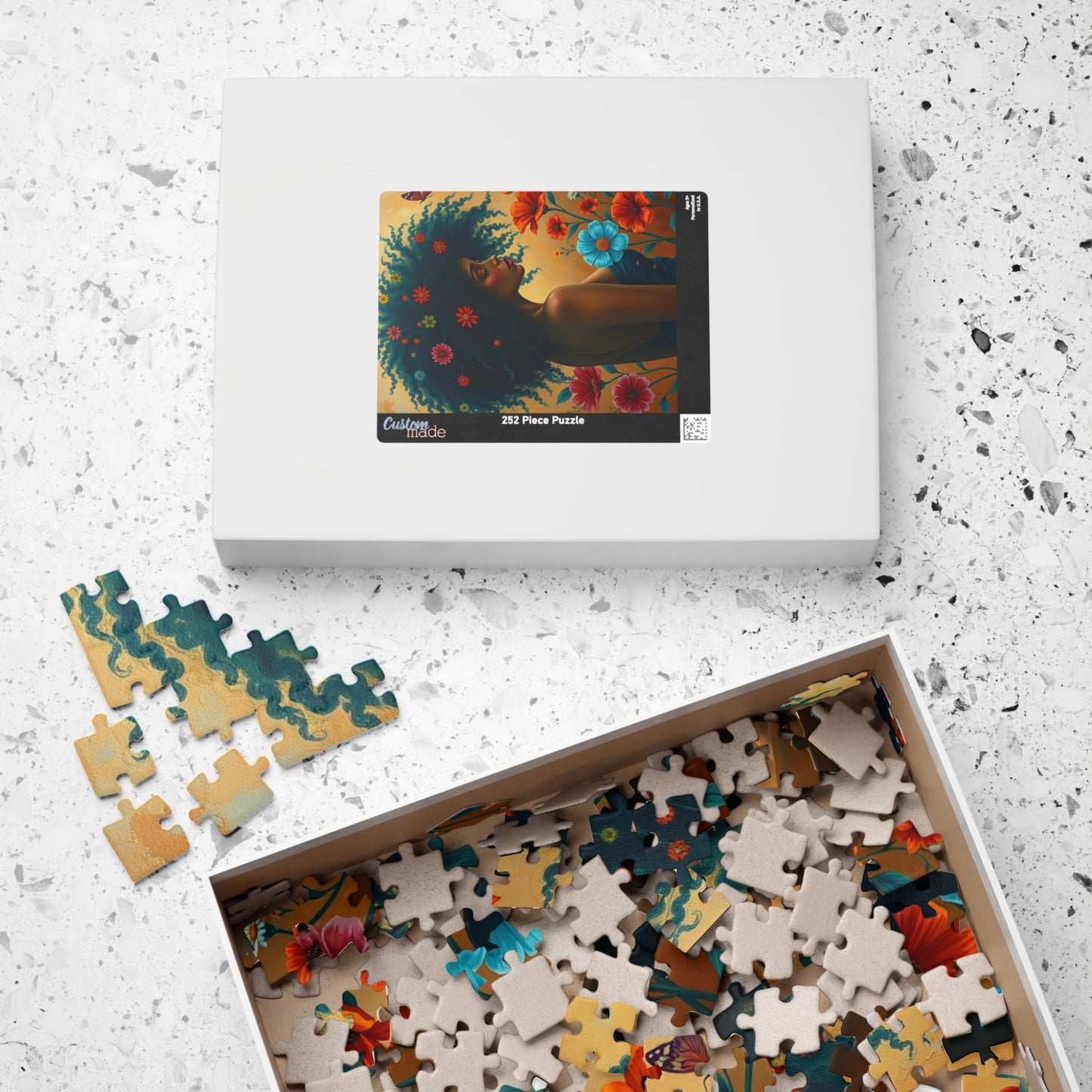 Jigsaw Puzzle, Black Woman with Afro and Colorful Flowers, Retro Aesthetics, Black Art, Brain Teaser Game, Mindfulness Activity, Friend Gift Puzzle The Puzzle Chest