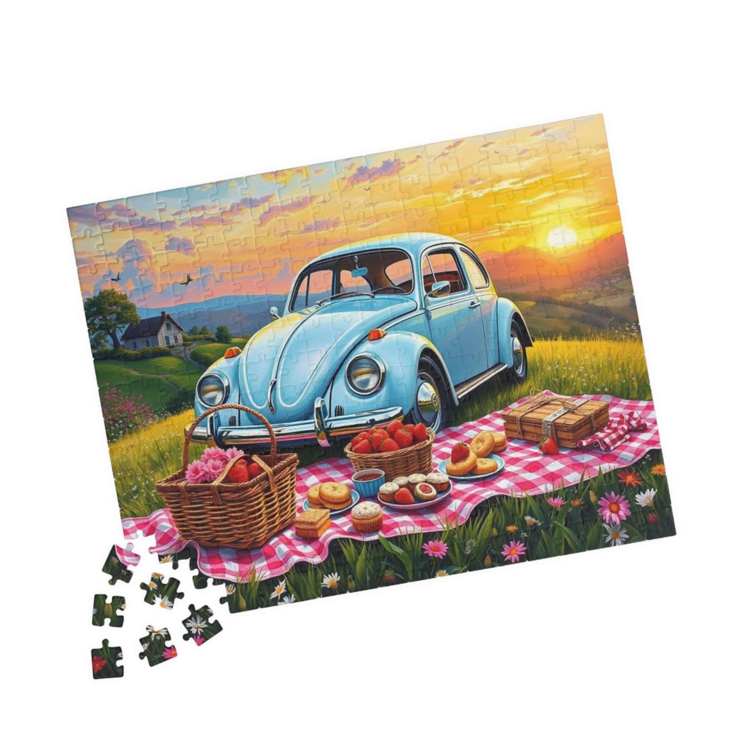 Vintage Picnic Puzzle, 110, 252, 520, 1014-piece Retro Auto Jigsaw Game for Nature Lover Gift, Family Fun, Solo Indoor Activity