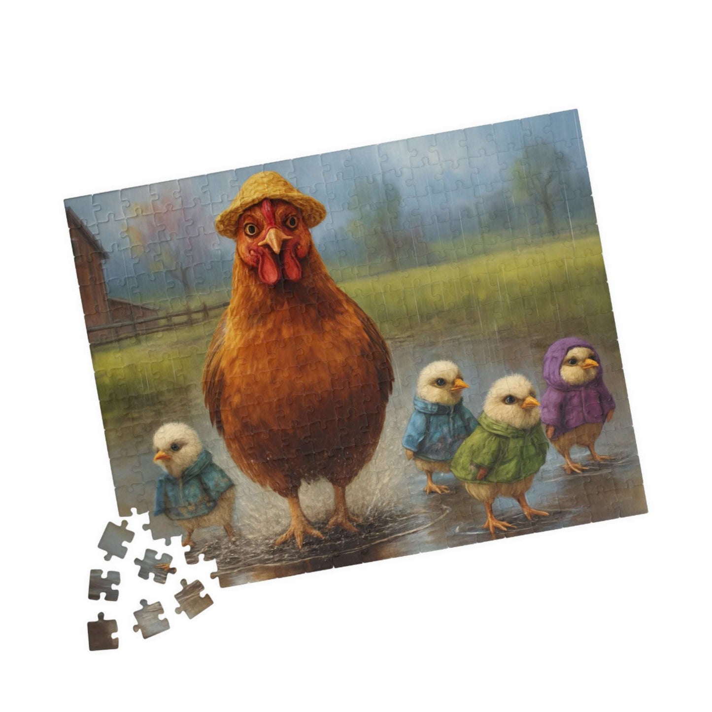 Mud Puddle Mischief Jigsaw Puzzle - Rainy Day Chicken Scene, Fun Family Game, Puzzle Lover Gift, Cozy Night In Activity, Farm Nature Theme Puzzle The Puzzle Chest
