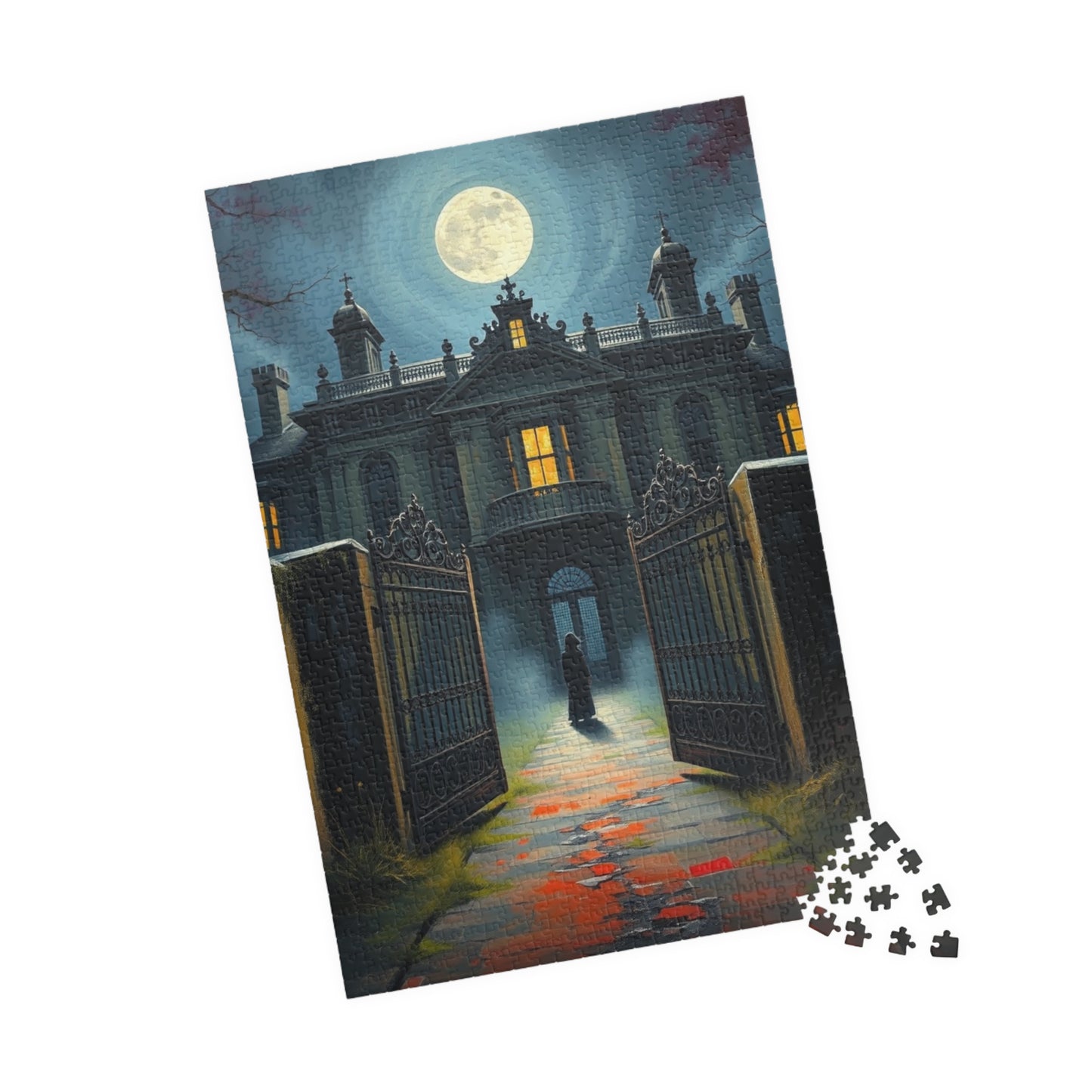 Gothic Mansion Puzzle, Decaying House Under Full Moon Jigsaw Game, Brain Teaser Relaxing Activity Family Fun, Halloween Home Decor, Giftable Puzzle The Puzzle Chest
