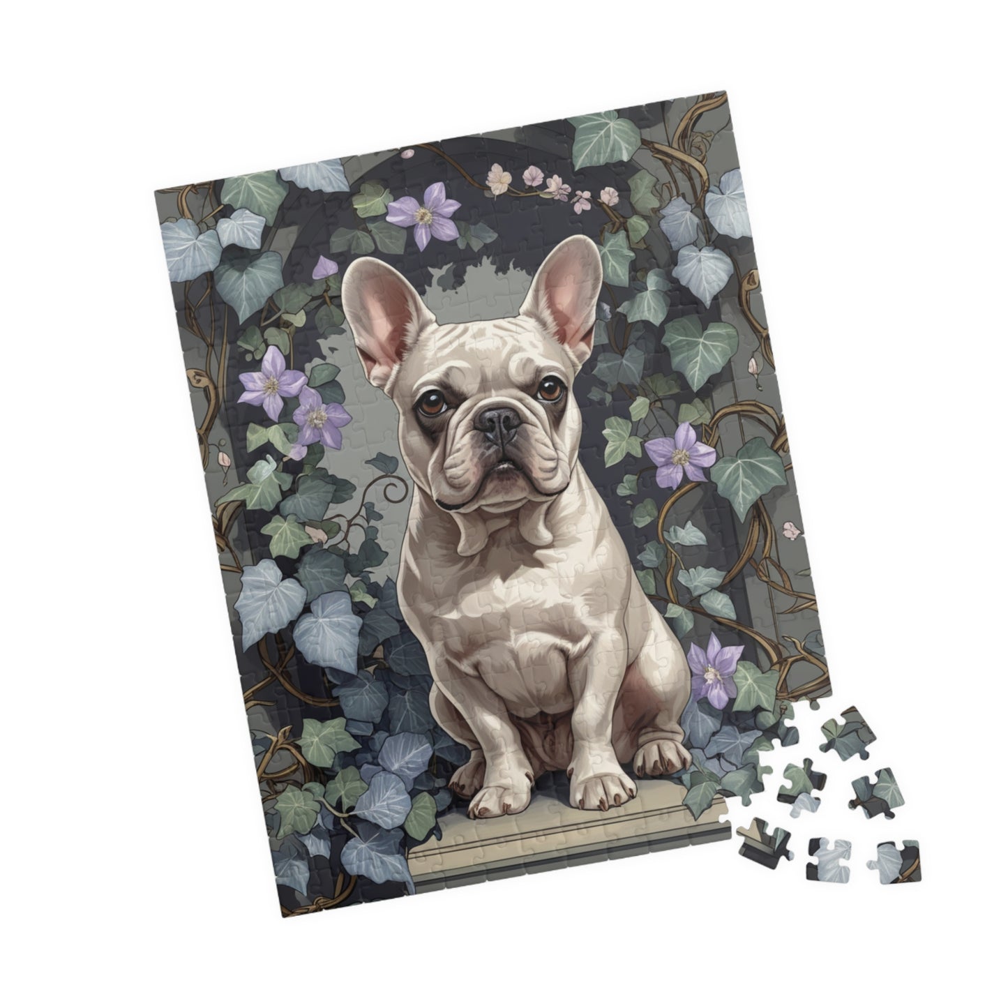 Vintage French Bulldog Jigsaw Puzzle, Floral Nature-Inspired Dog Themed Puzzle Gift for Art Lovers Dog Enthusiasts Hobbyist, Family Friendly Puzzle The Puzzle Chest