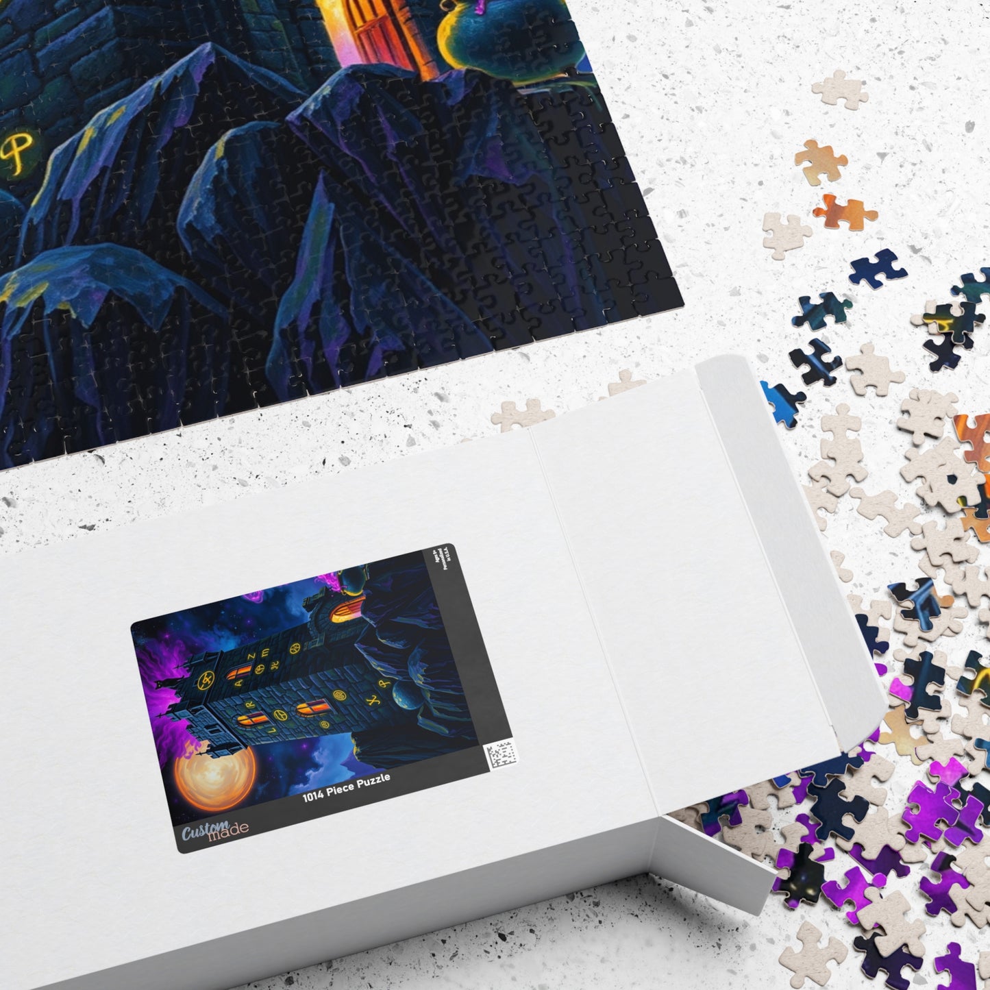 Ethereal Gothic Tower Puzzle, Electric Runes Black Cat Mystical Cauldron and Purple Mist, Magical Symbol Jigsaw Game, Fantasy Art Lover Gift Puzzle The Puzzle Chest