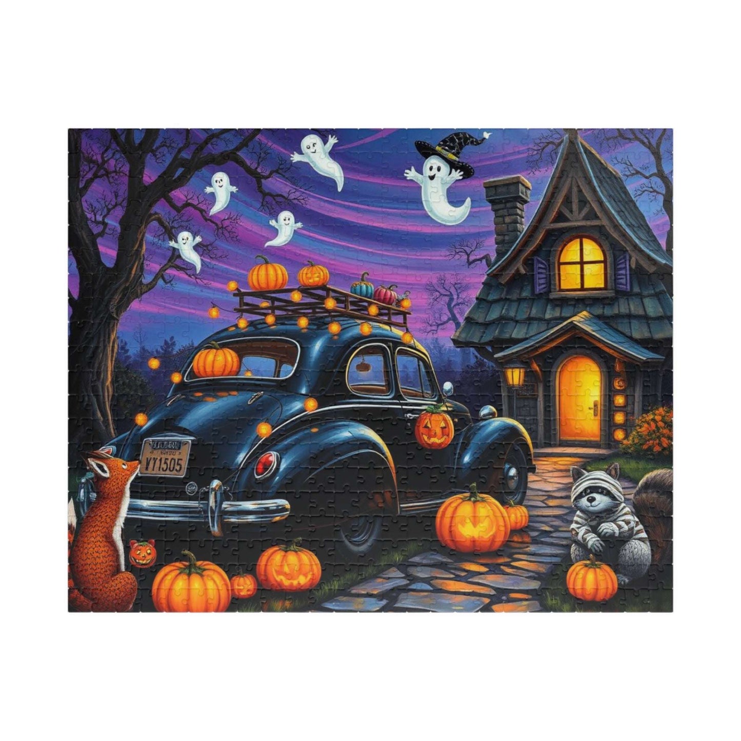 Moonlit Pumpkin Ride Jigsaw Puzzle - Halloween Theme, Spooky Fall Solo or Family Game with Ghosts and Pumpkins, Holiday Gift for Friends 520 pcs (Horizontal) Puzzle The Puzzle Chest