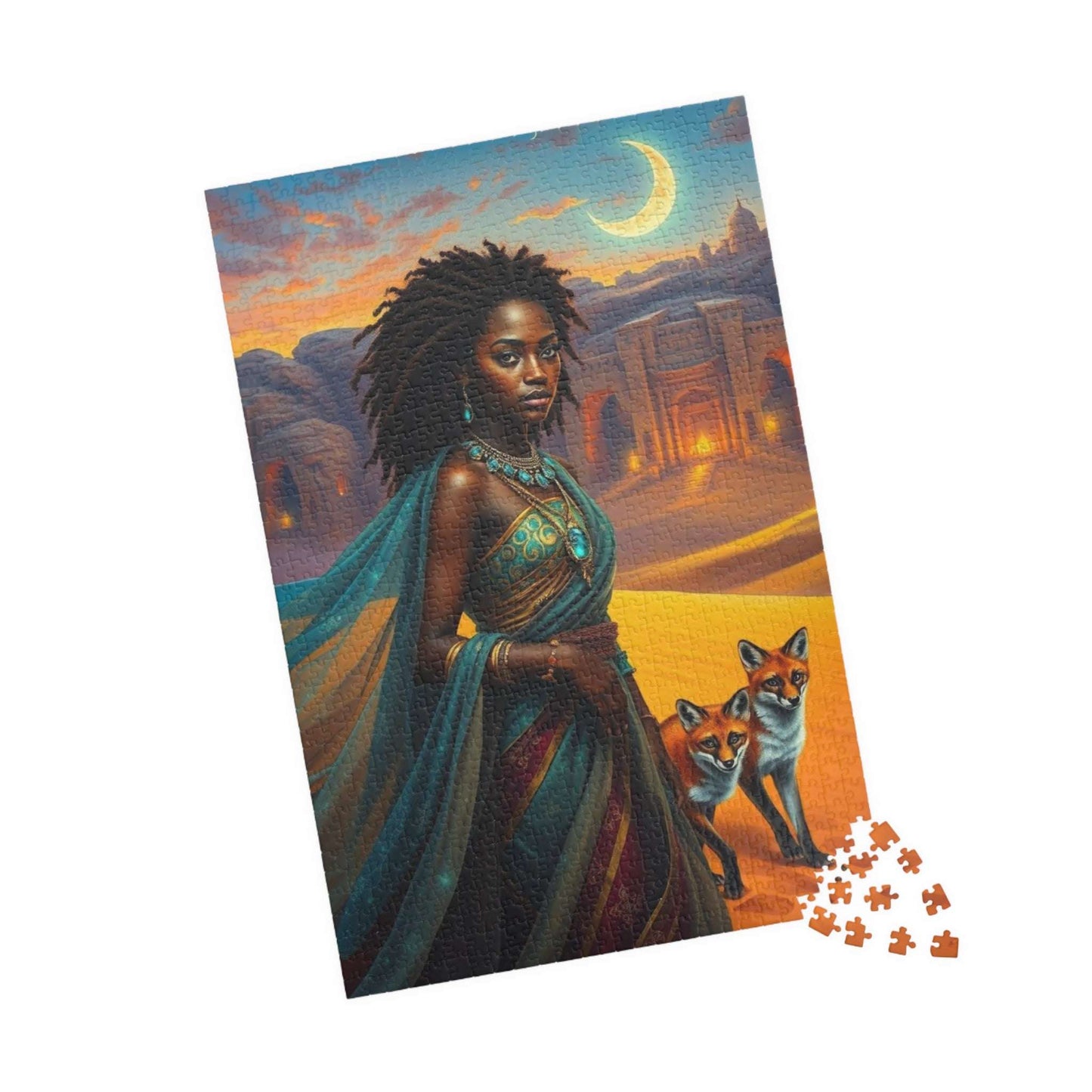 Starlit Desert Princess Puzzle - African American Woman Celestial Skies Jigsaw, Black Art, Afrocentric Artwork 1014 pcs (Vertical) Puzzle The Puzzle Chest
