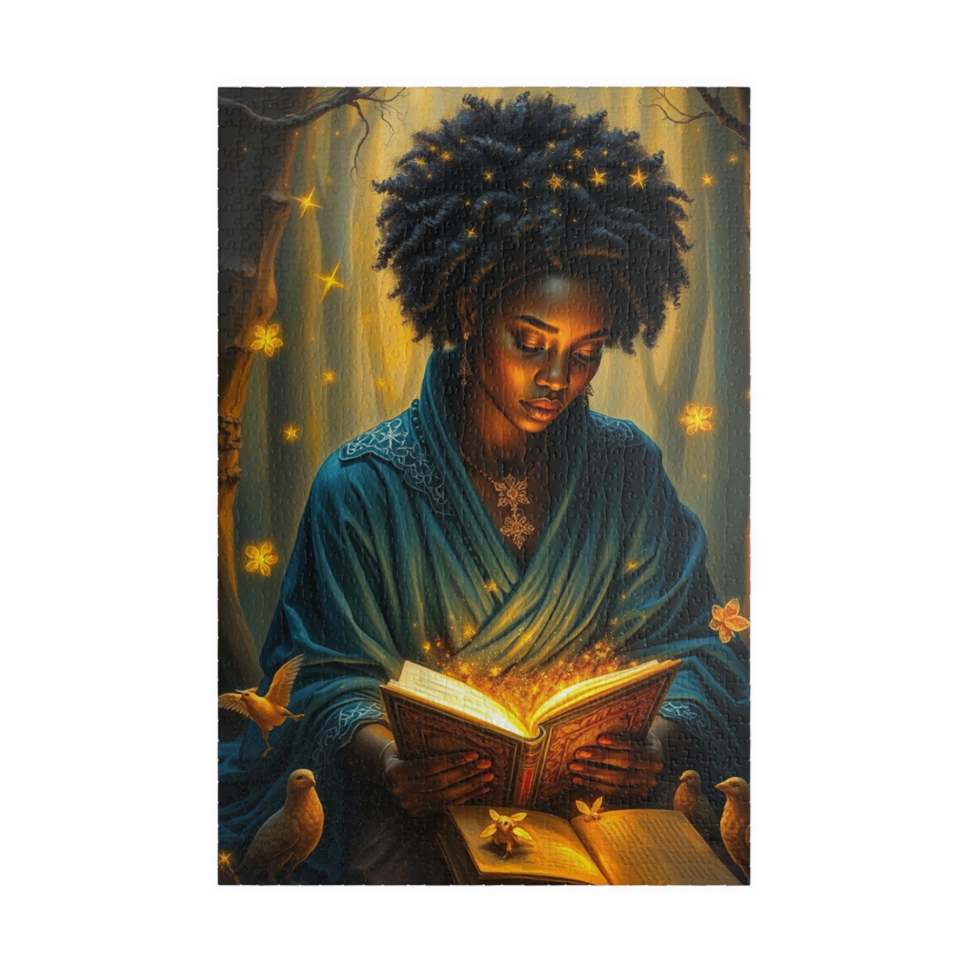 Celestial Black Woman Jigsaw Puzzle, African American Lady in Magical Forest, Negro Artwork, Unique Cultural Gift for Puzzle Lover 1014 pcs (Vertical) Puzzle The Puzzle Chest