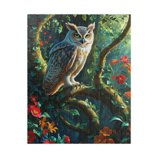 Vintage Forest Owl Puzzle, 110 252 520 1014-Piece Floral Forest Canopy Jigsaw, Animal Bird Artwork, Fun Family Activity, Unique Gift Hobby 110 pcs (Vertical) Puzzle The Puzzle Chest