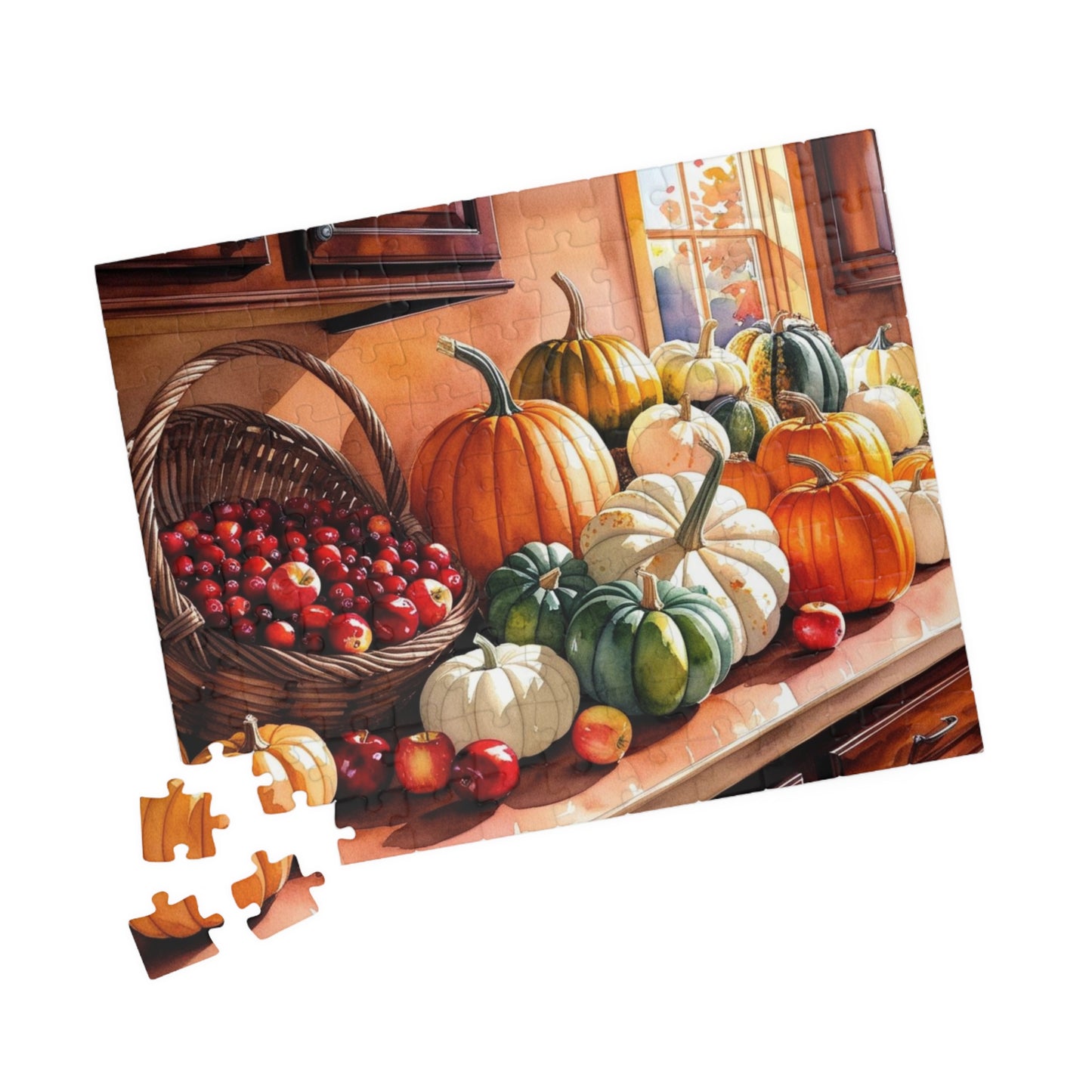 Autumn Harvest Puzzle, Countertop with Pumpkins and Apples, 110-1014 Piece, Fall Jigsaw Game, Thanksgiving Activity, Cabin Decor, Giftable Puzzle The Puzzle Chest