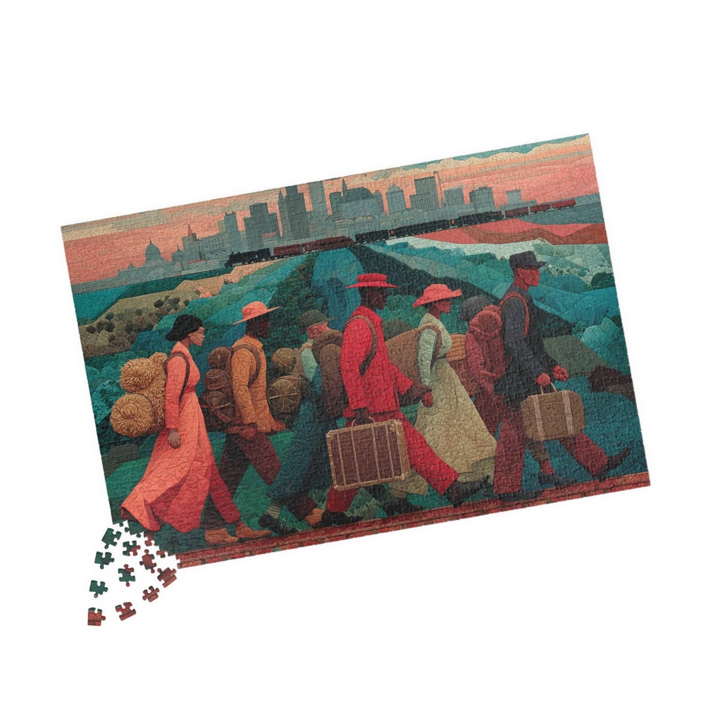 African American History Puzzle - Struggle and Triumph of Families Migrating, Black Art, Afrocentric Artwork 1014 pcs (Horizontal) Puzzle The Puzzle Chest