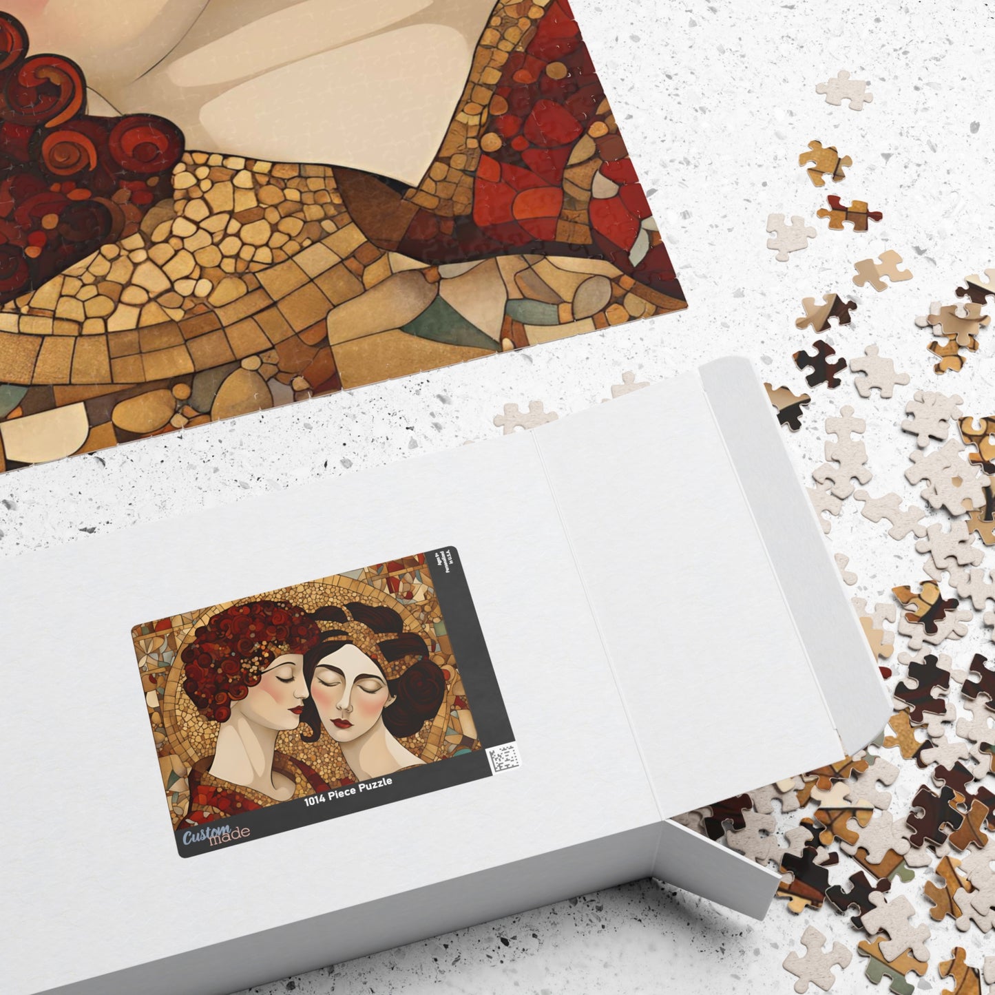 The Kiss Mosaic Jigsaw Puzzle, Klimt-inspired, Gold Accents Floral & Geometric Shapes Entwined Figures, Art Lover Gift Puzzle Enthusiast Puzzle The Puzzle Chest