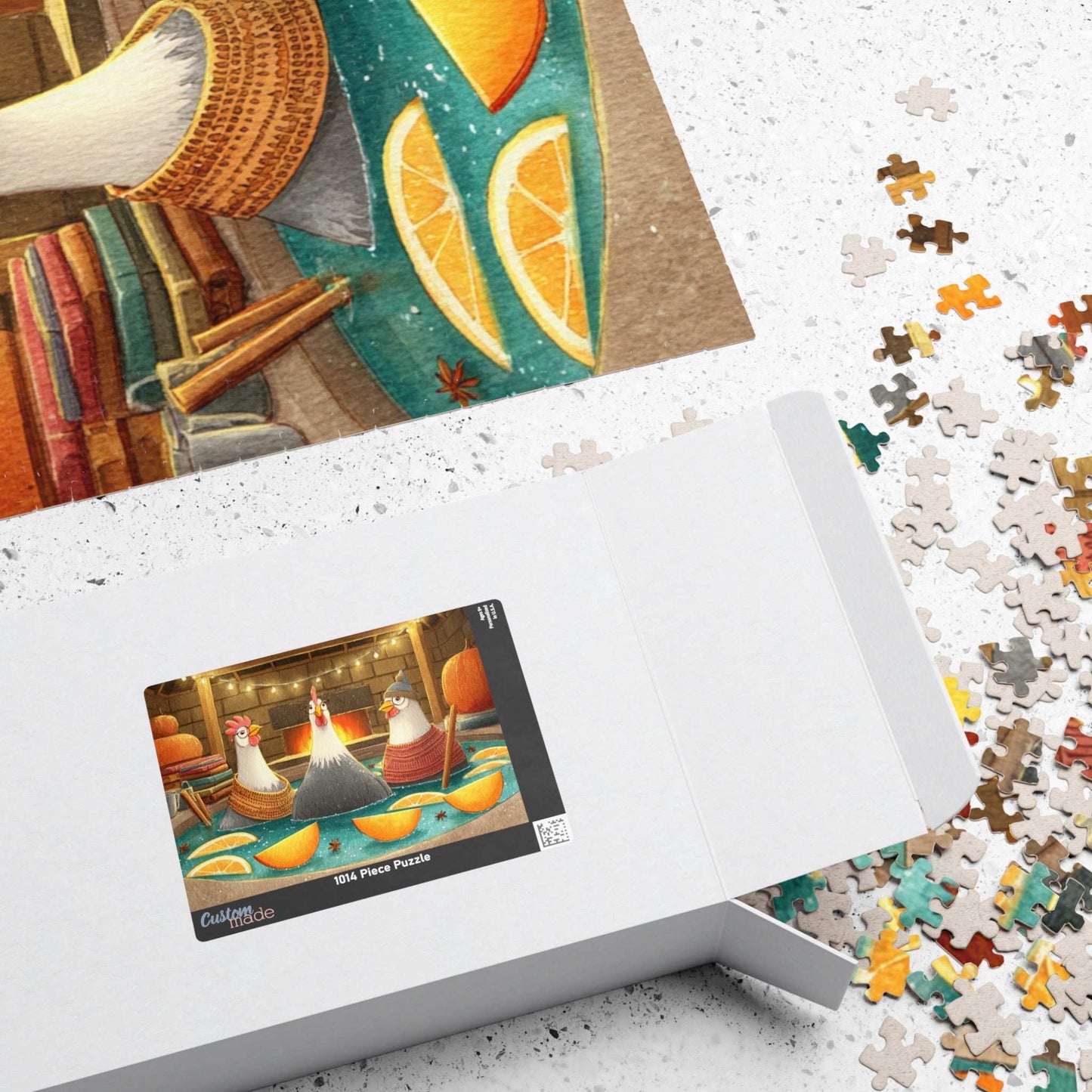 Pumpkin Spice Chicken Puzzle – Cozy Autumn Chickens in Spa Bath with Pumpkins & Cinnamon, Whimsical Fairy-Tale Jigsaw Puzzle The Puzzle Chest