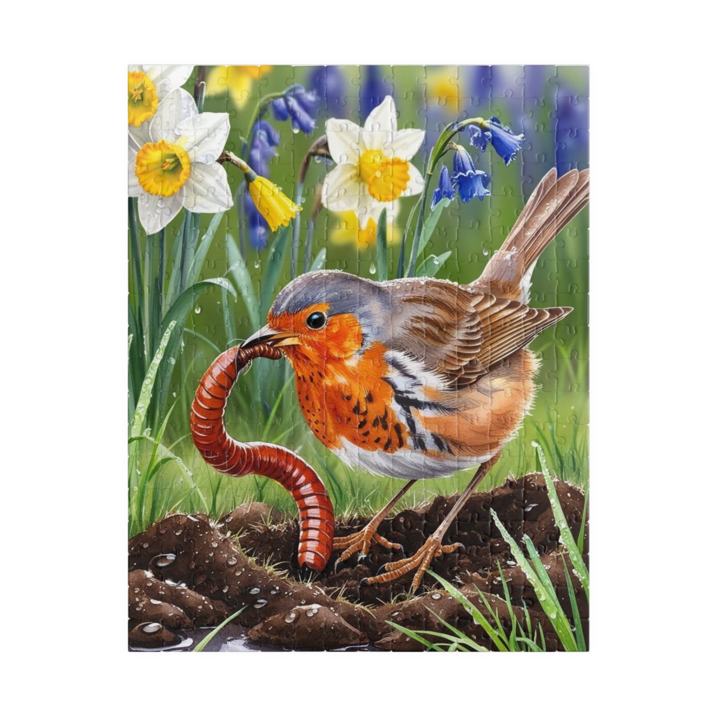 Robin and Worm Puzzle, Bird Spring Scene Flower Background Animal Jigsaw Game, 520-Piece Fun Family Activity, Gift Idea for Nature Lovers 252 pcs (Vertical) Puzzle The Puzzle Chest
